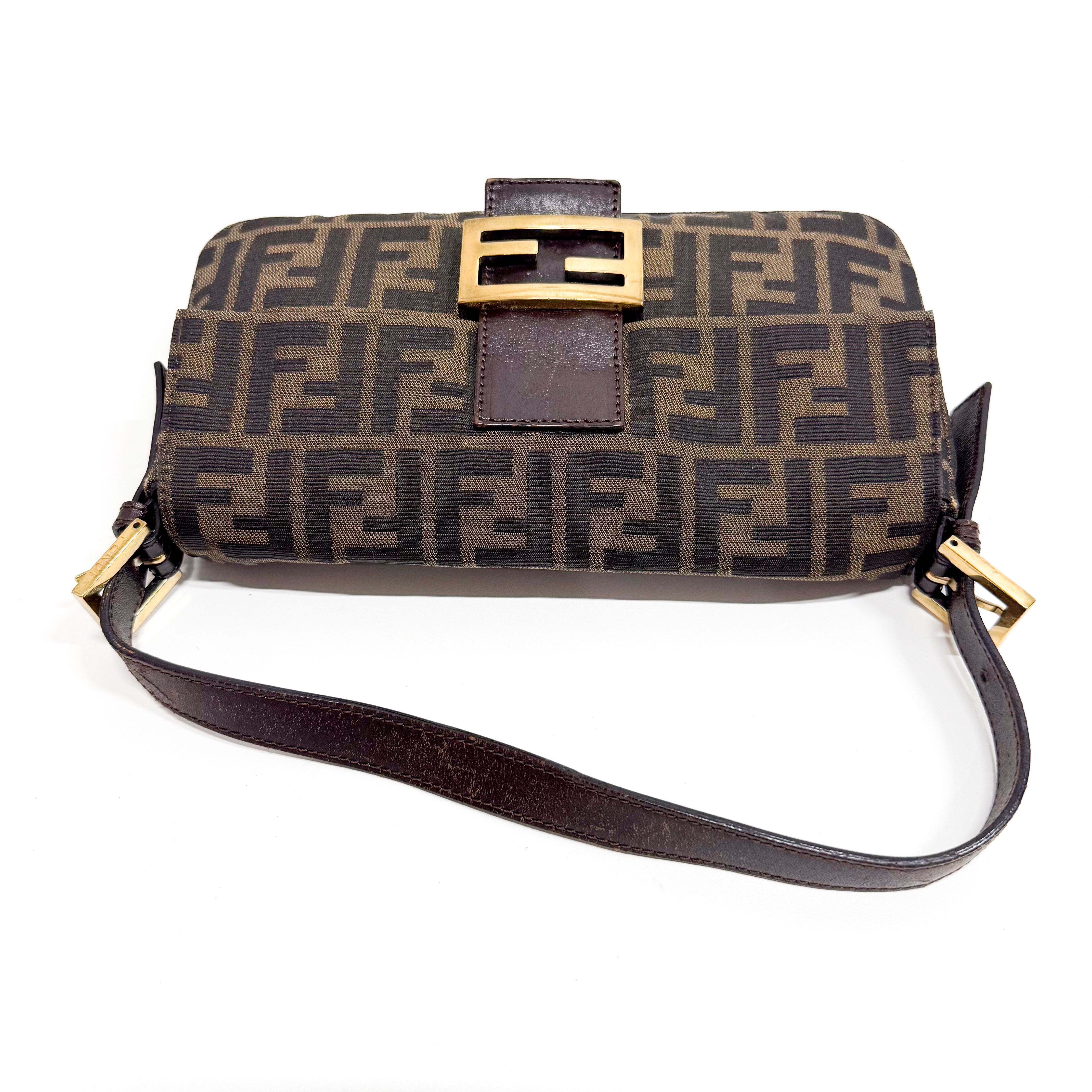 Zucca Baguette Brown Canvas Shoulder Bag