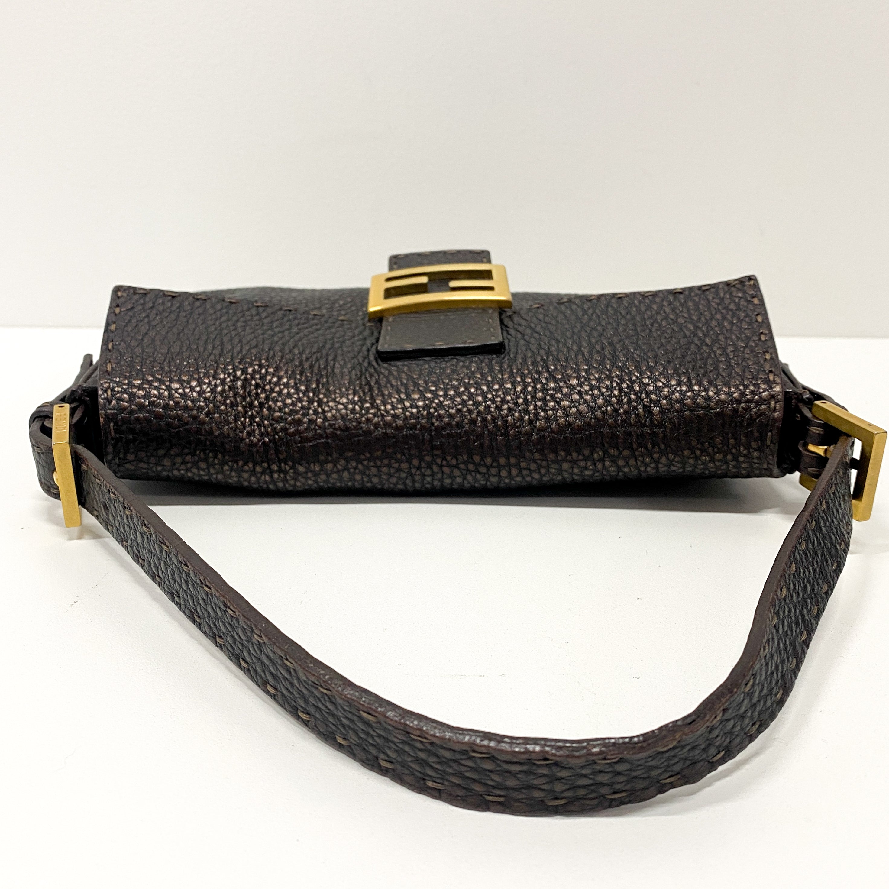 Selleria Bronze Leather Baguette Shoulder Bag