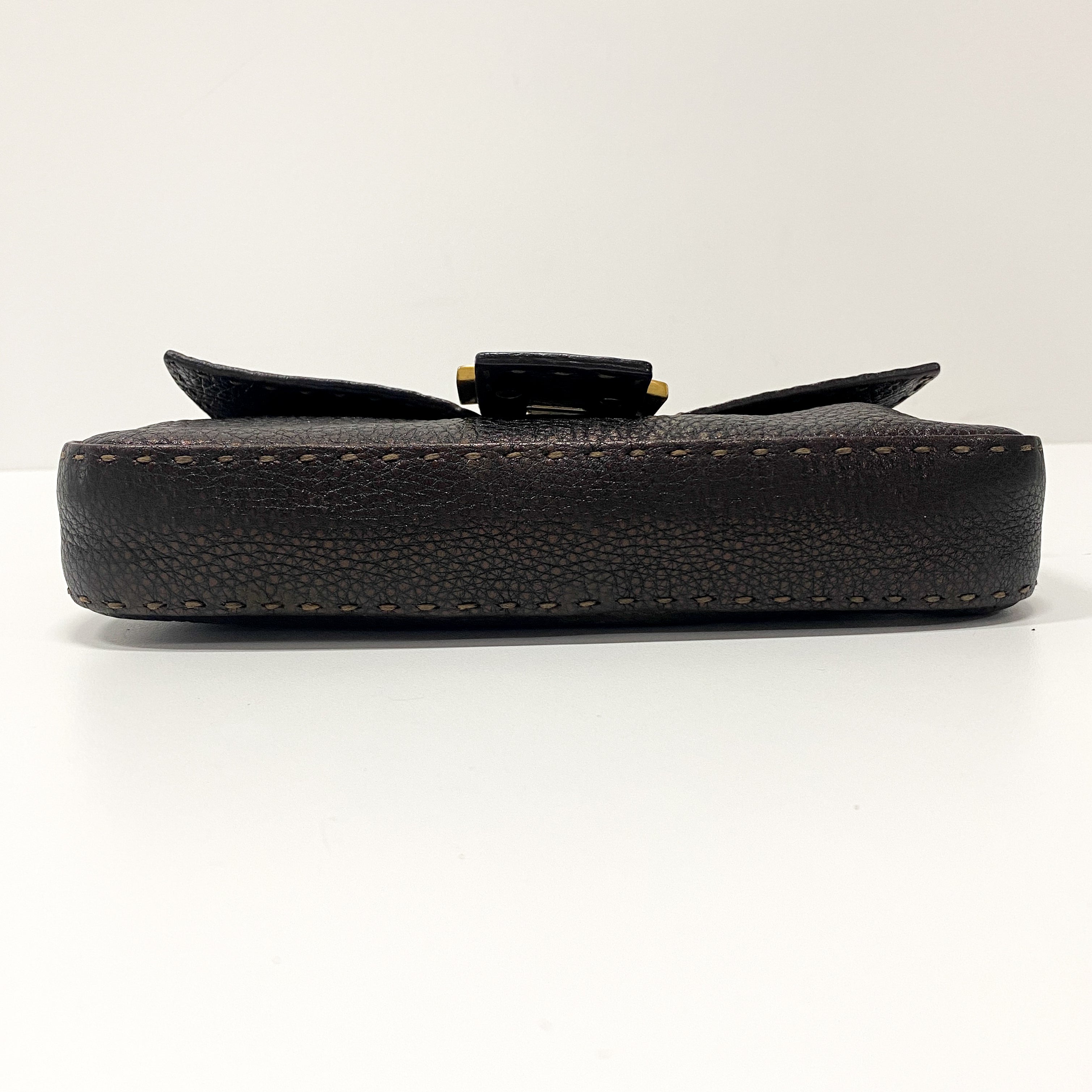 Selleria Bronze Leather Baguette Shoulder Bag