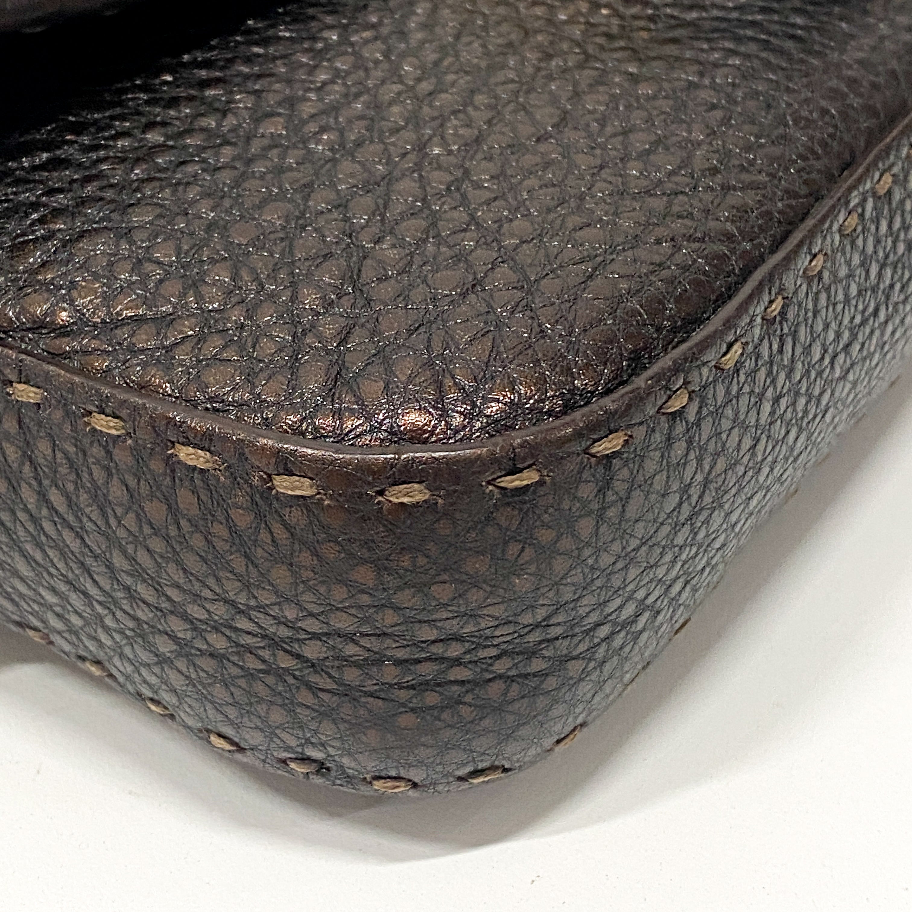 Selleria Bronze Leather Baguette Shoulder Bag