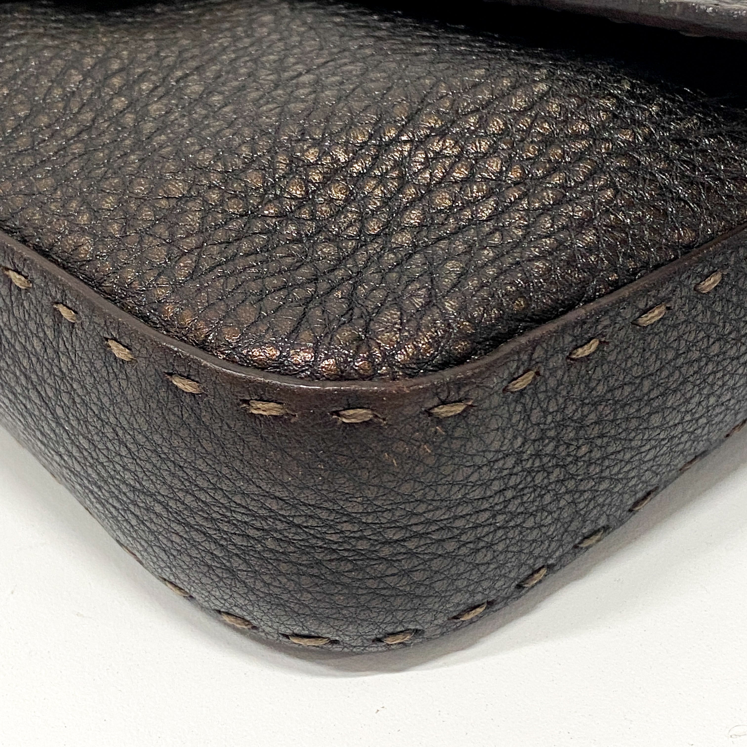 Selleria Bronze Leather Baguette Shoulder Bag