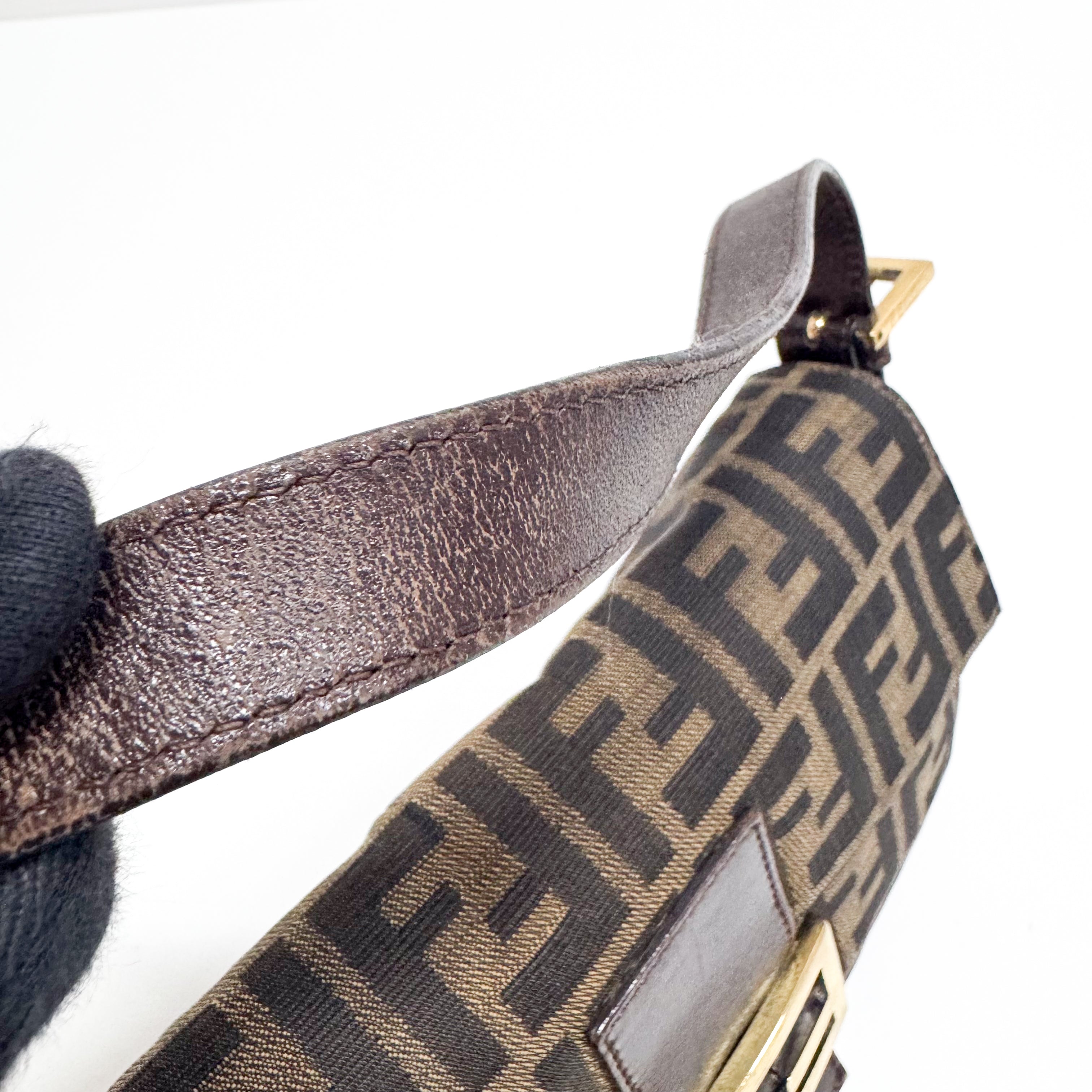 Zucca Baguette Brown Canvas Shoulder Bag