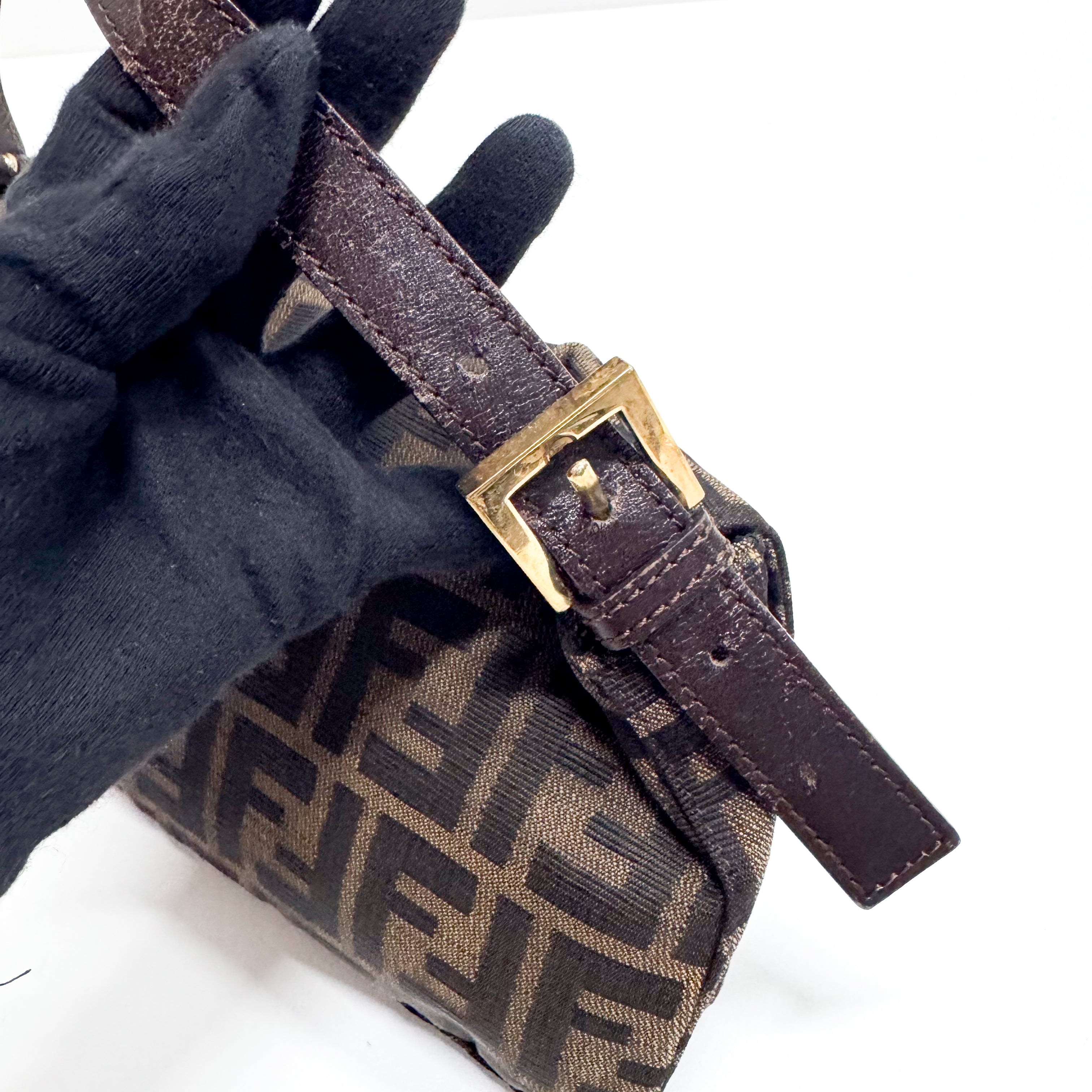 Zucca Baguette Brown Canvas Shoulder Bag