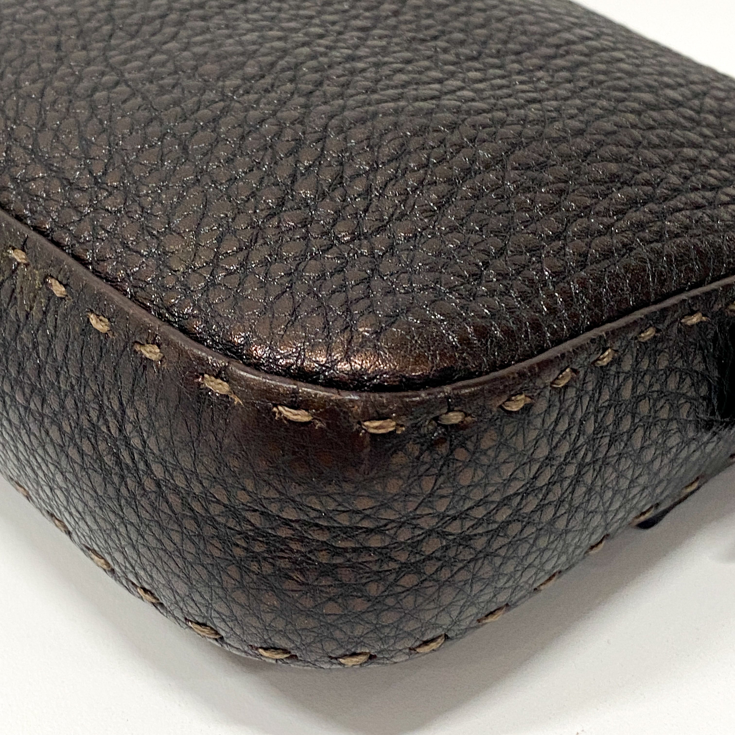 Selleria Bronze Leather Baguette Shoulder Bag