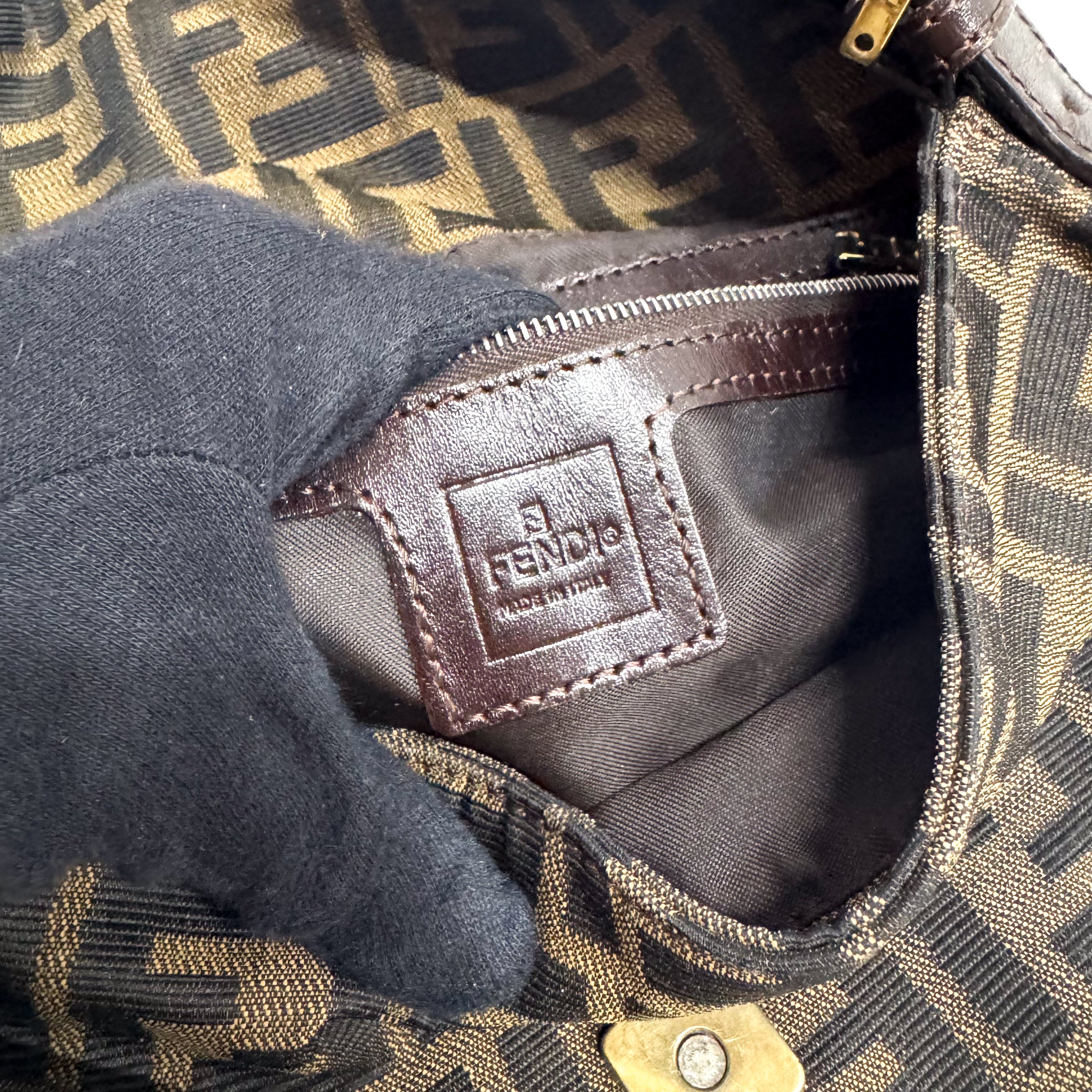 Zucca Baguette Brown Canvas Shoulder Bag