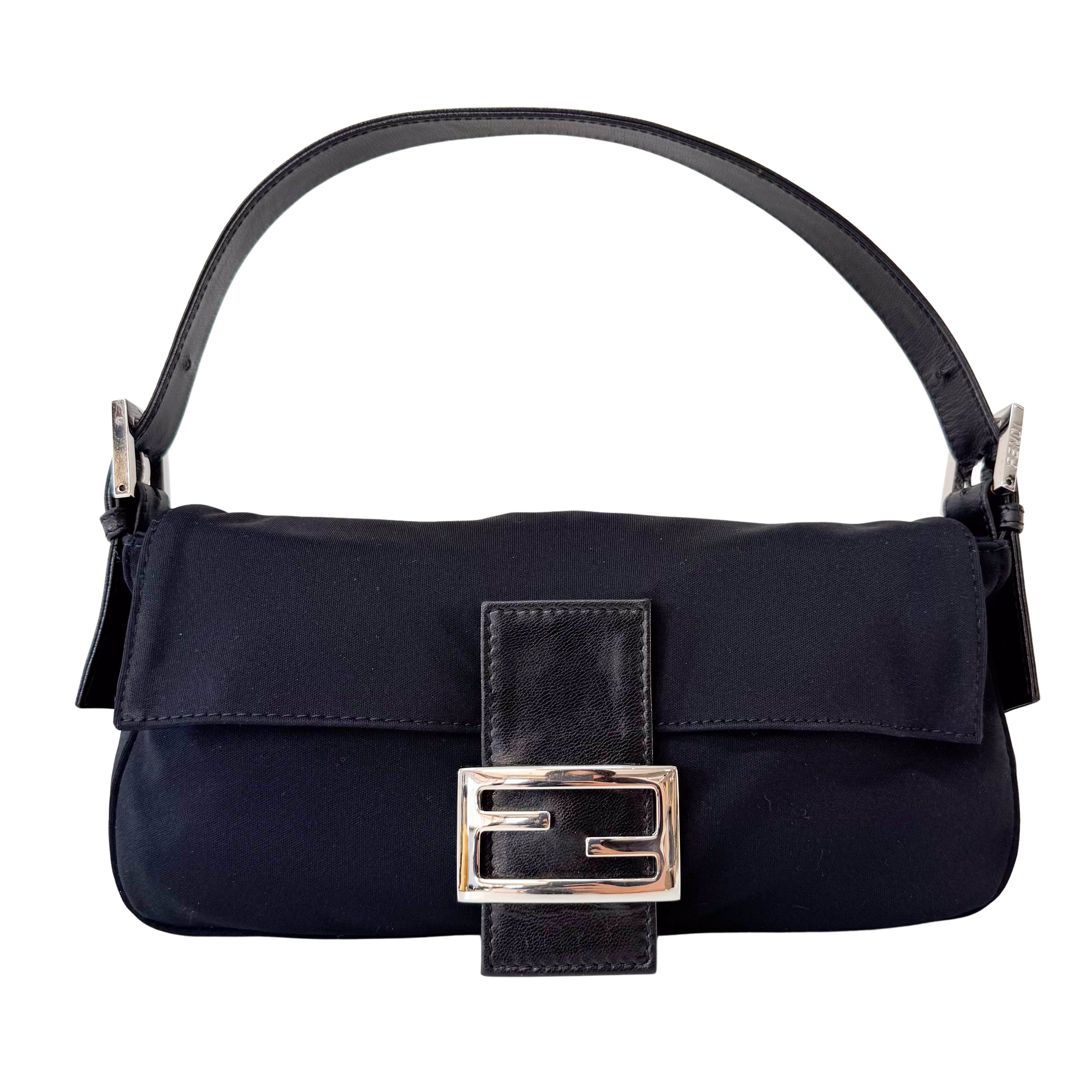 Baguette Black Neoprene Shoulder Bag