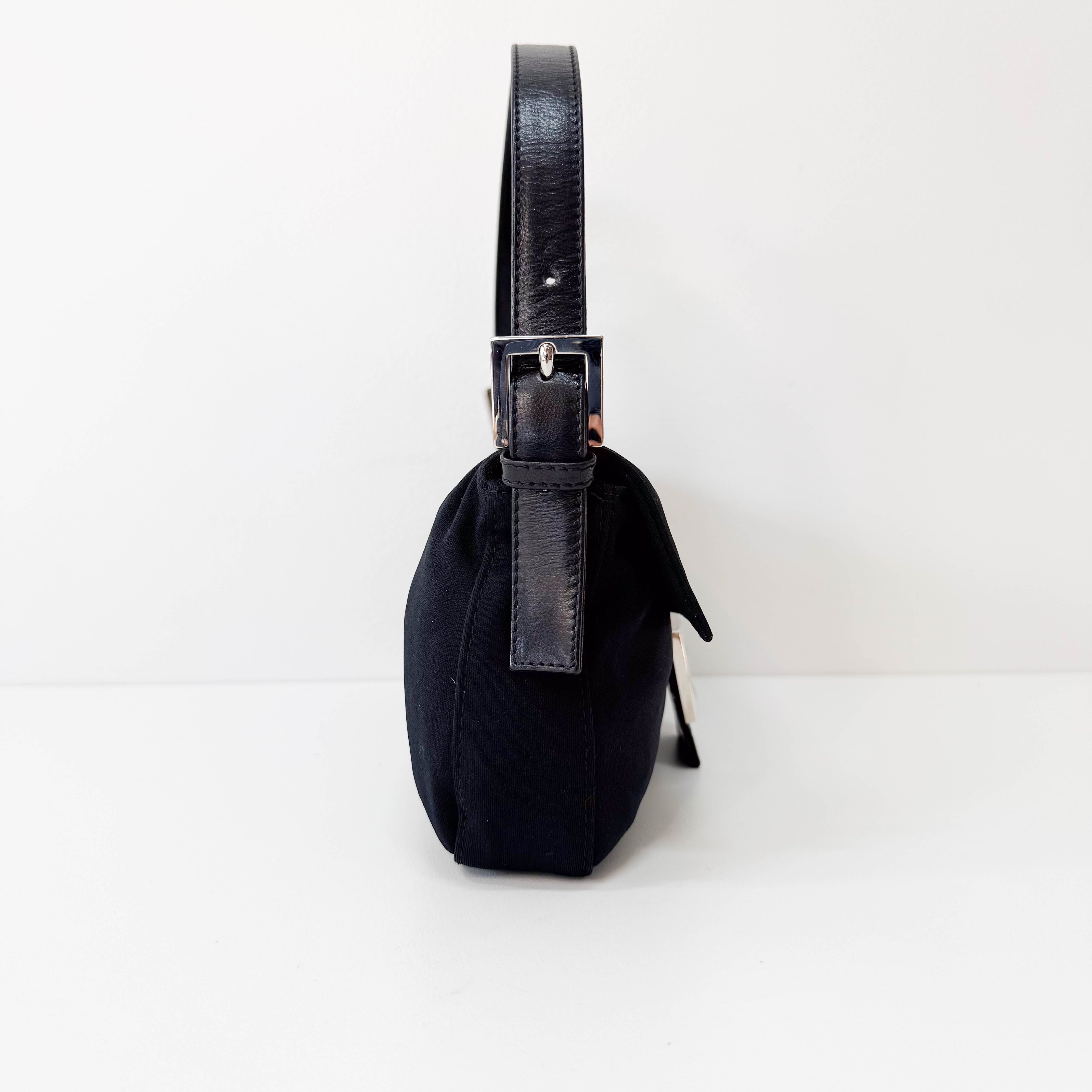 Baguette Black Neoprene Shoulder Bag