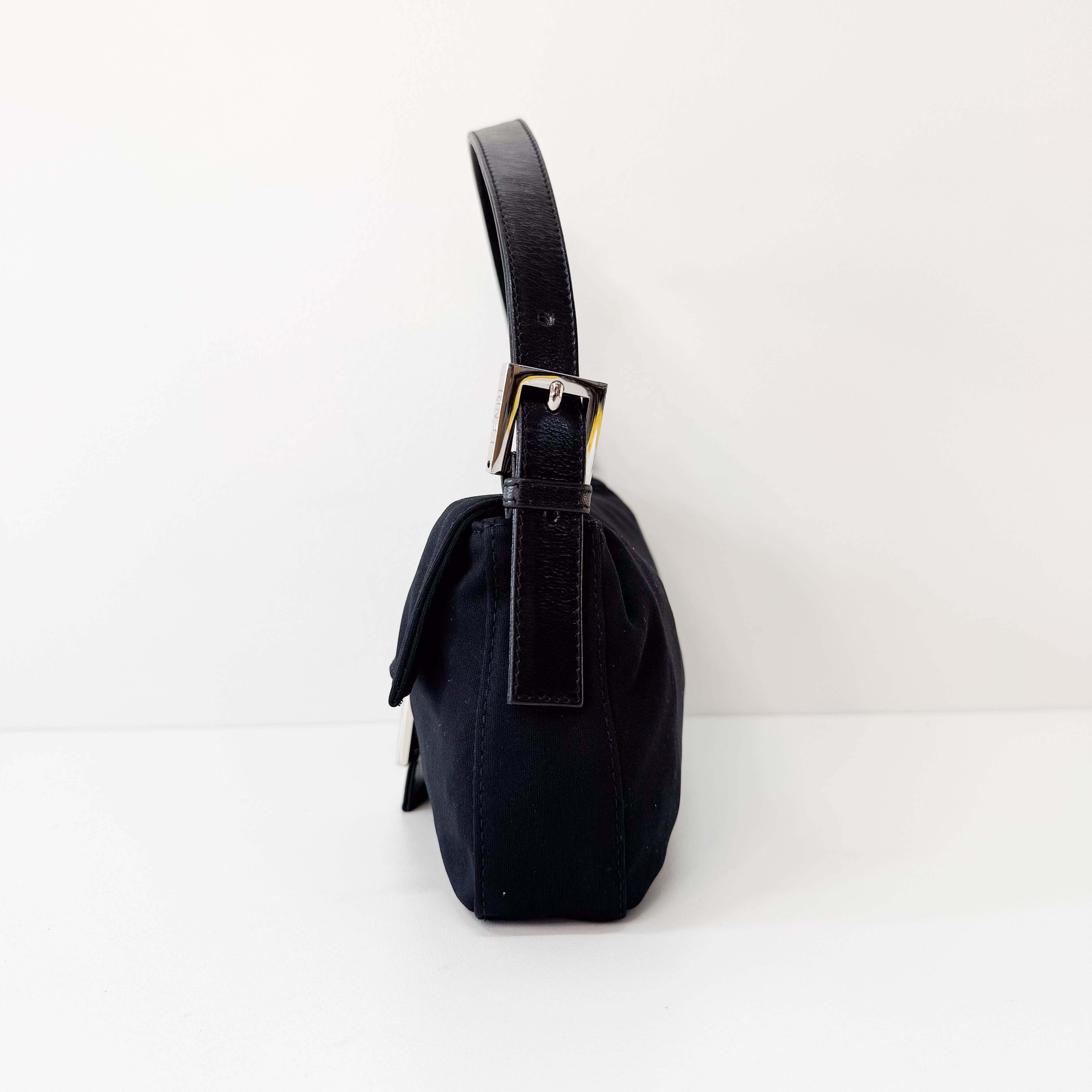 Baguette Black Neoprene Shoulder Bag