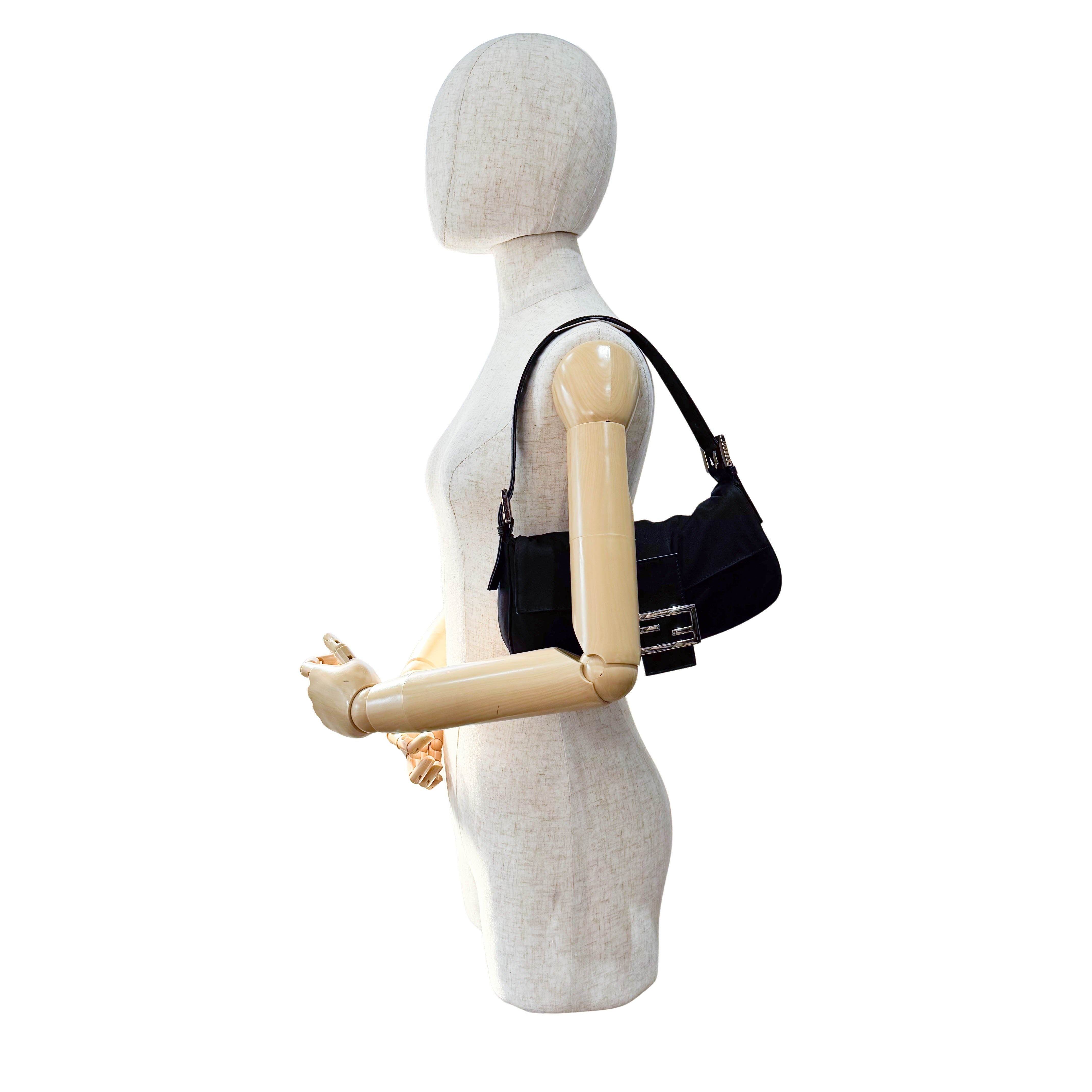 Baguette Black Neoprene Shoulder Bag