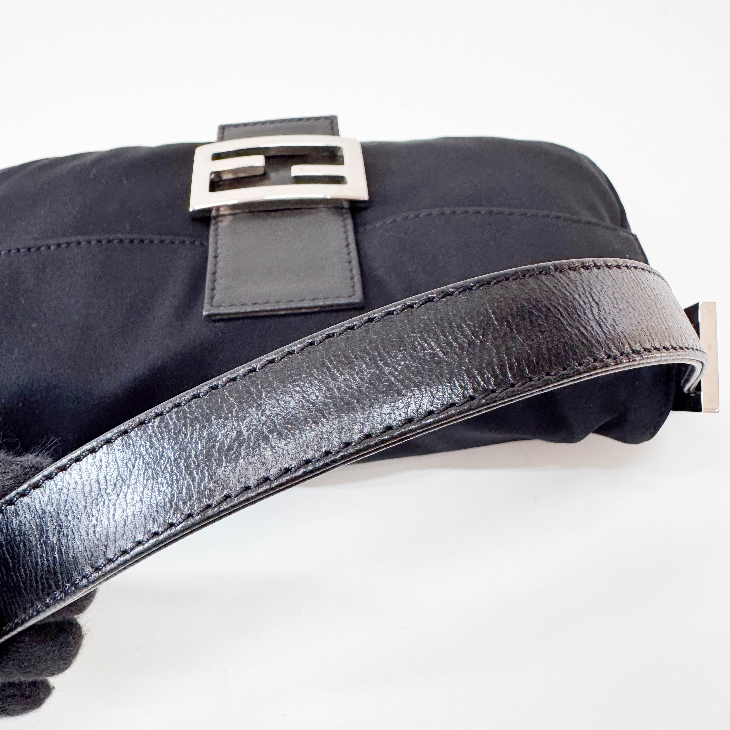 Baguette Black Neoprene Shoulder Bag