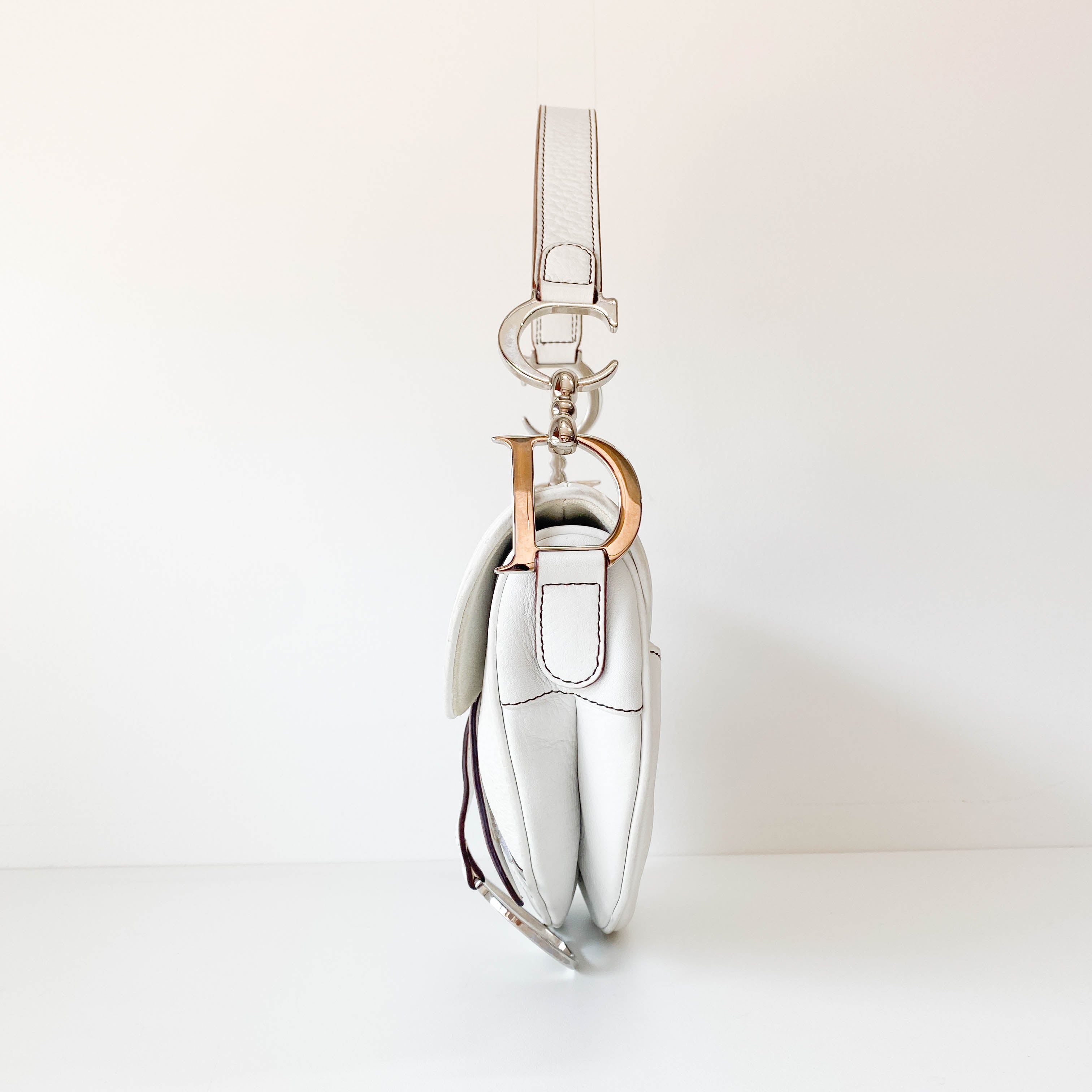 Saddle White Leather Shoulder Bag