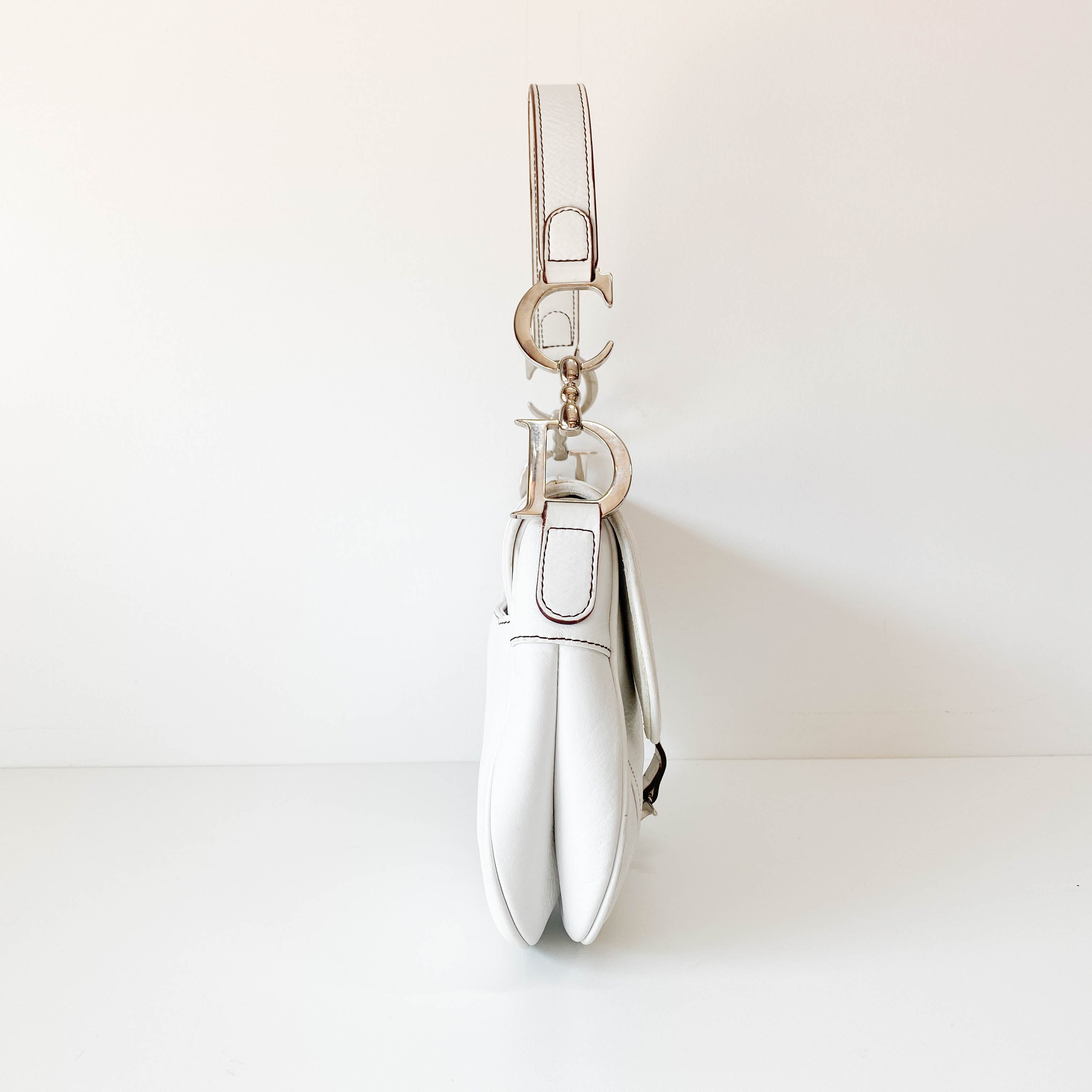 Saddle White Leather Shoulder Bag