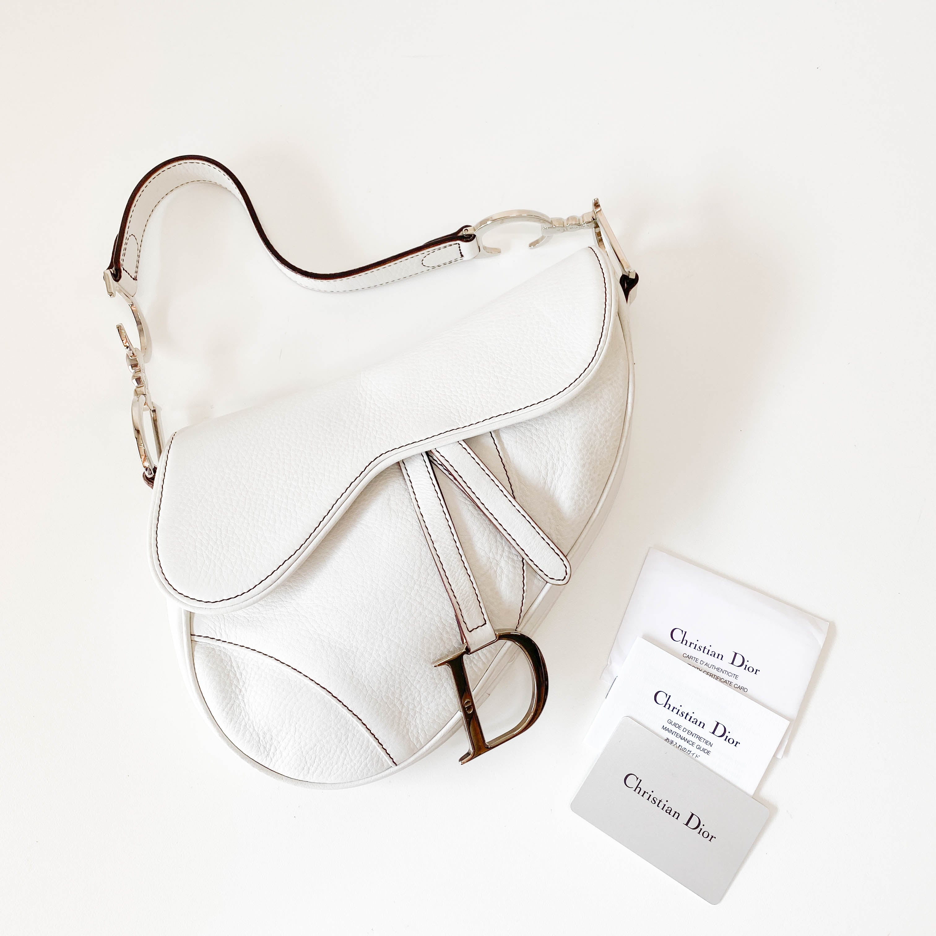 Saddle White Leather Shoulder Bag