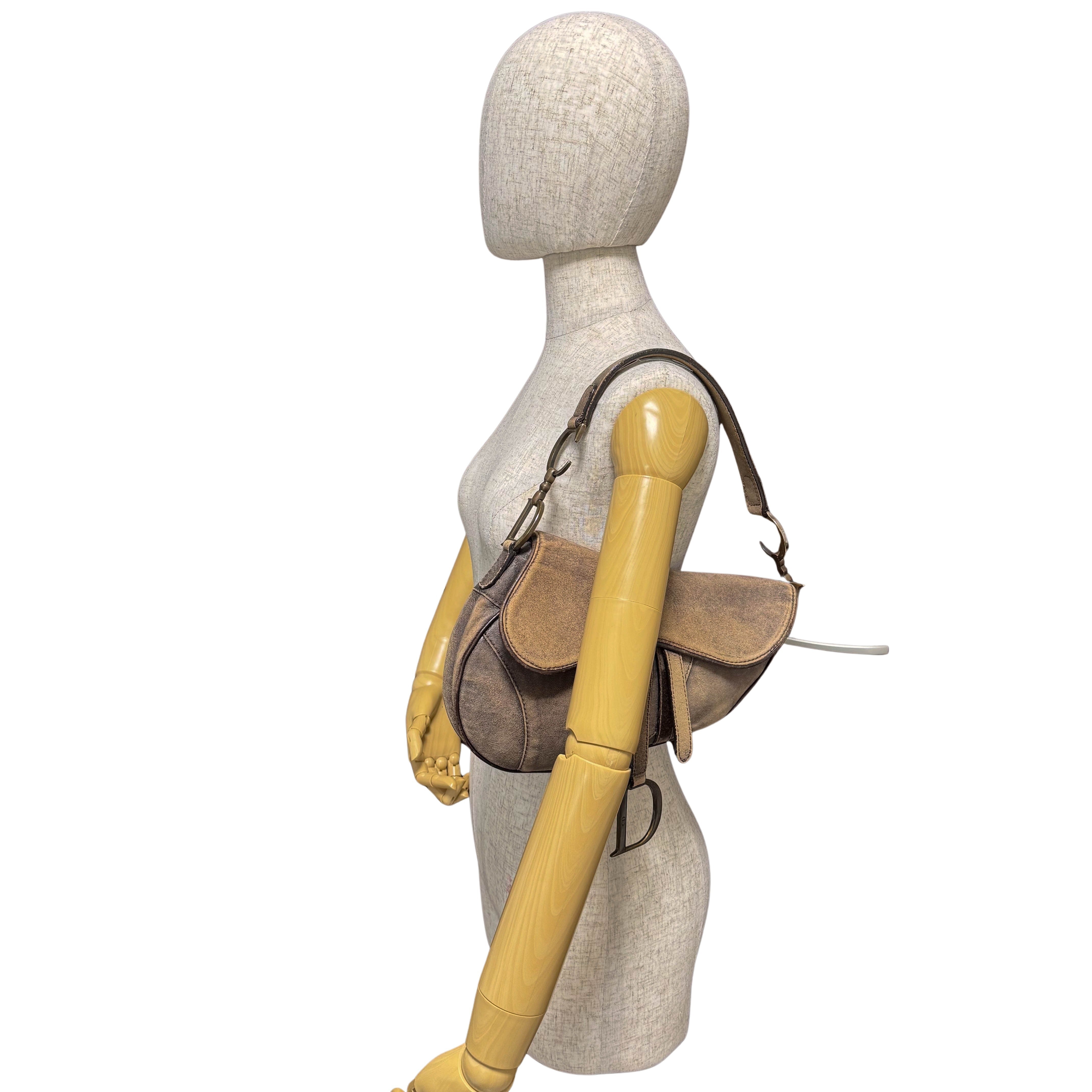 Saddle Bag Aged Brown Suede Shoulder Bag