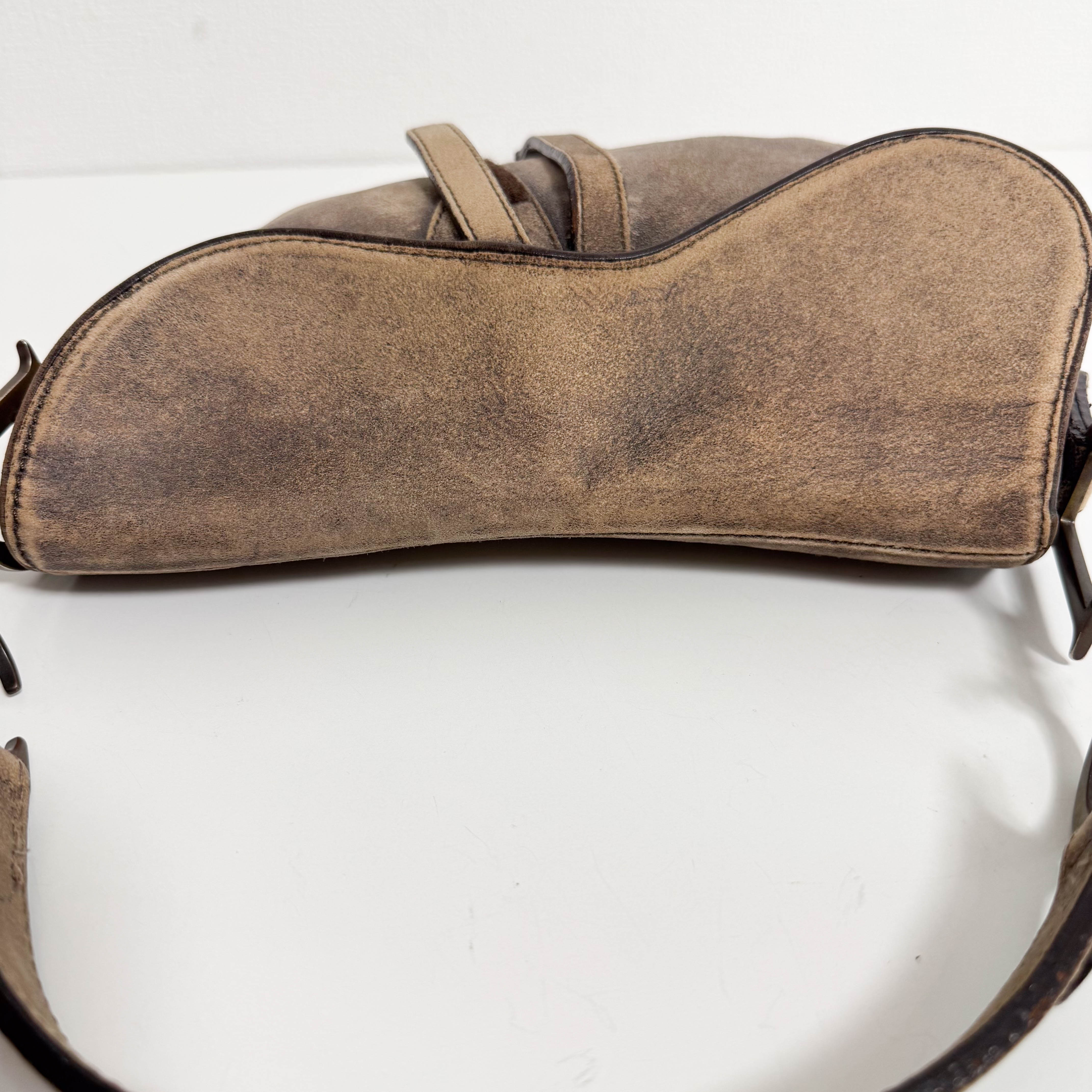 Saddle Bag Aged Brown Suede Shoulder Bag