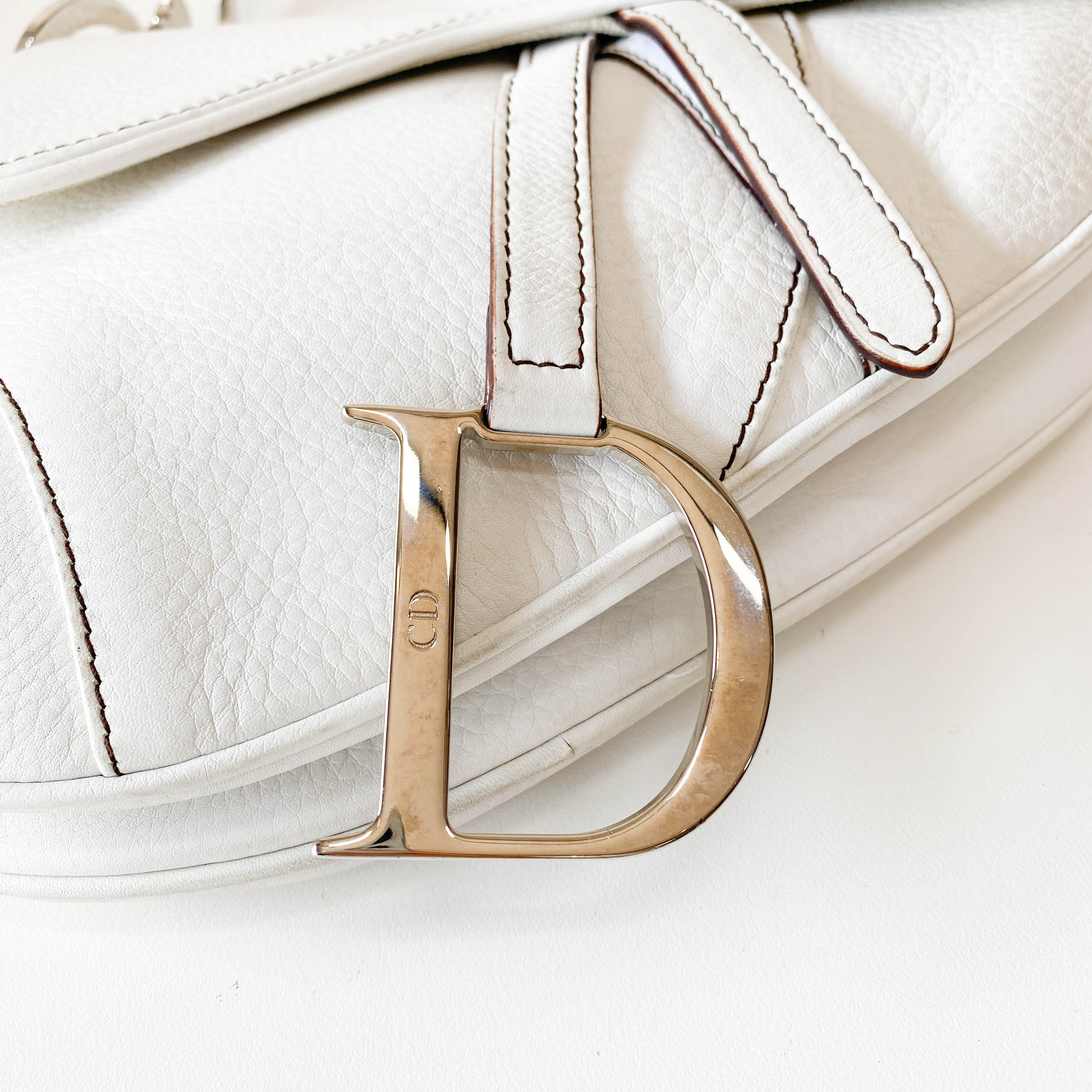 Saddle White Leather Shoulder Bag