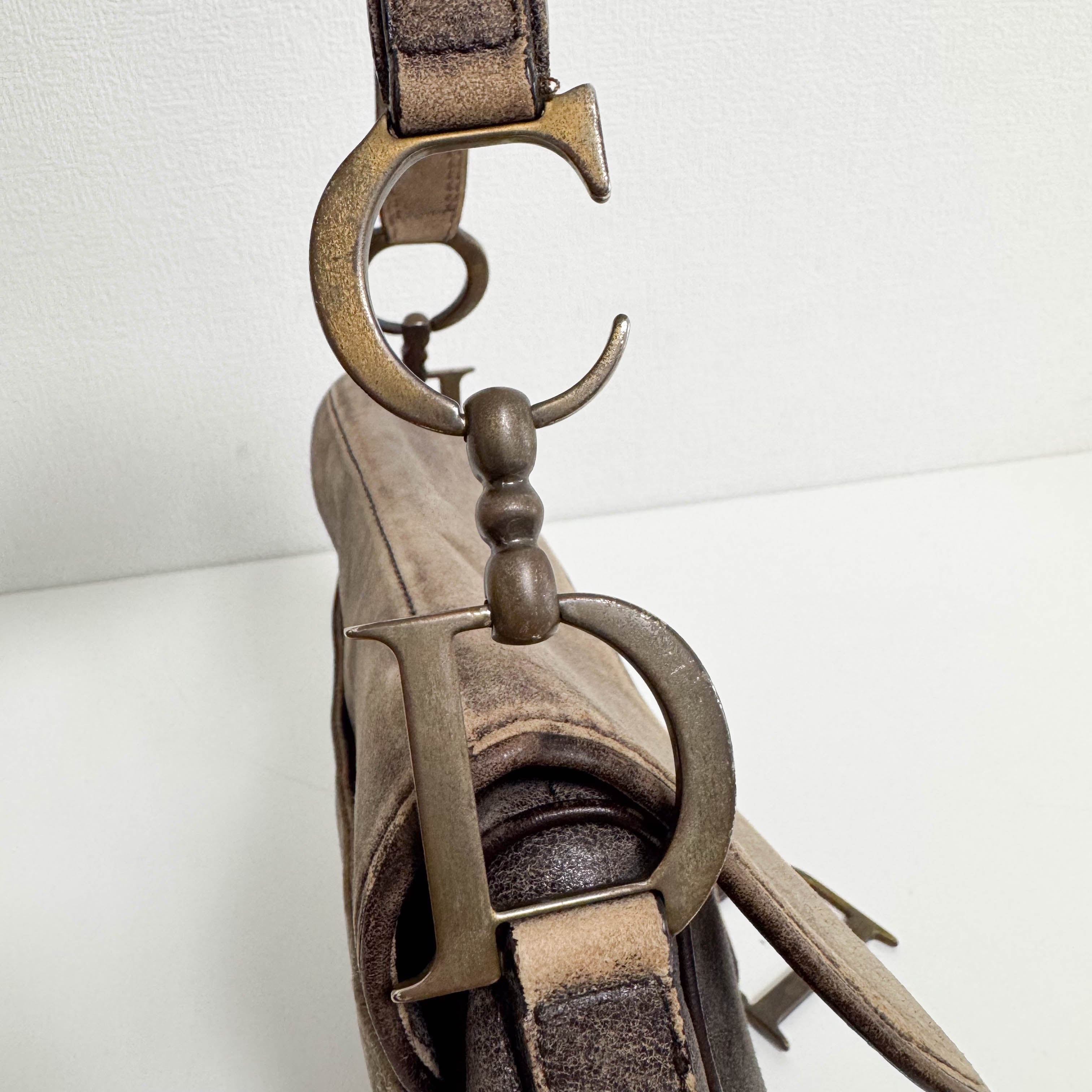 Saddle Bag Aged Brown Suede Shoulder Bag