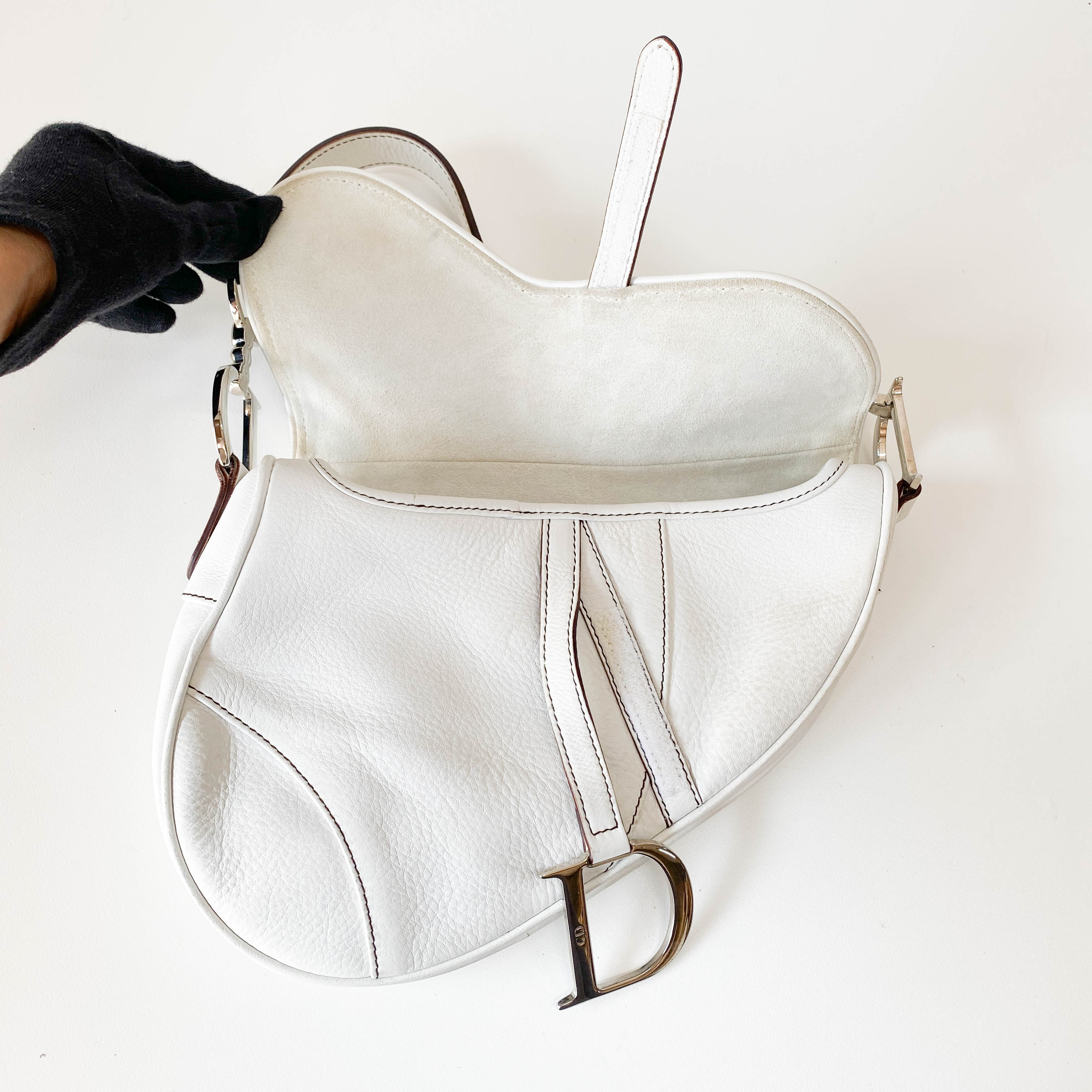 Saddle White Leather Shoulder Bag