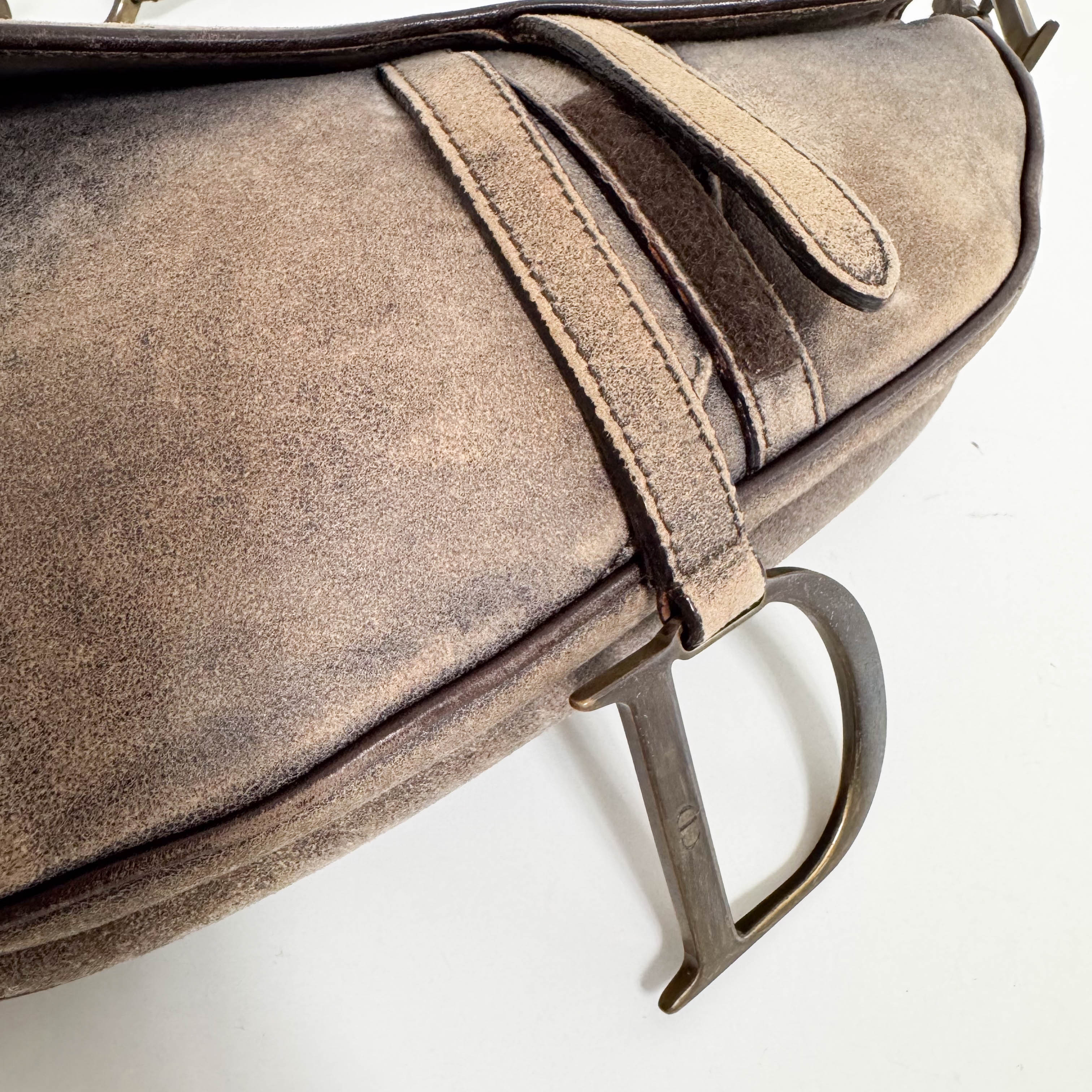 Saddle Bag Aged Brown Suede Shoulder Bag