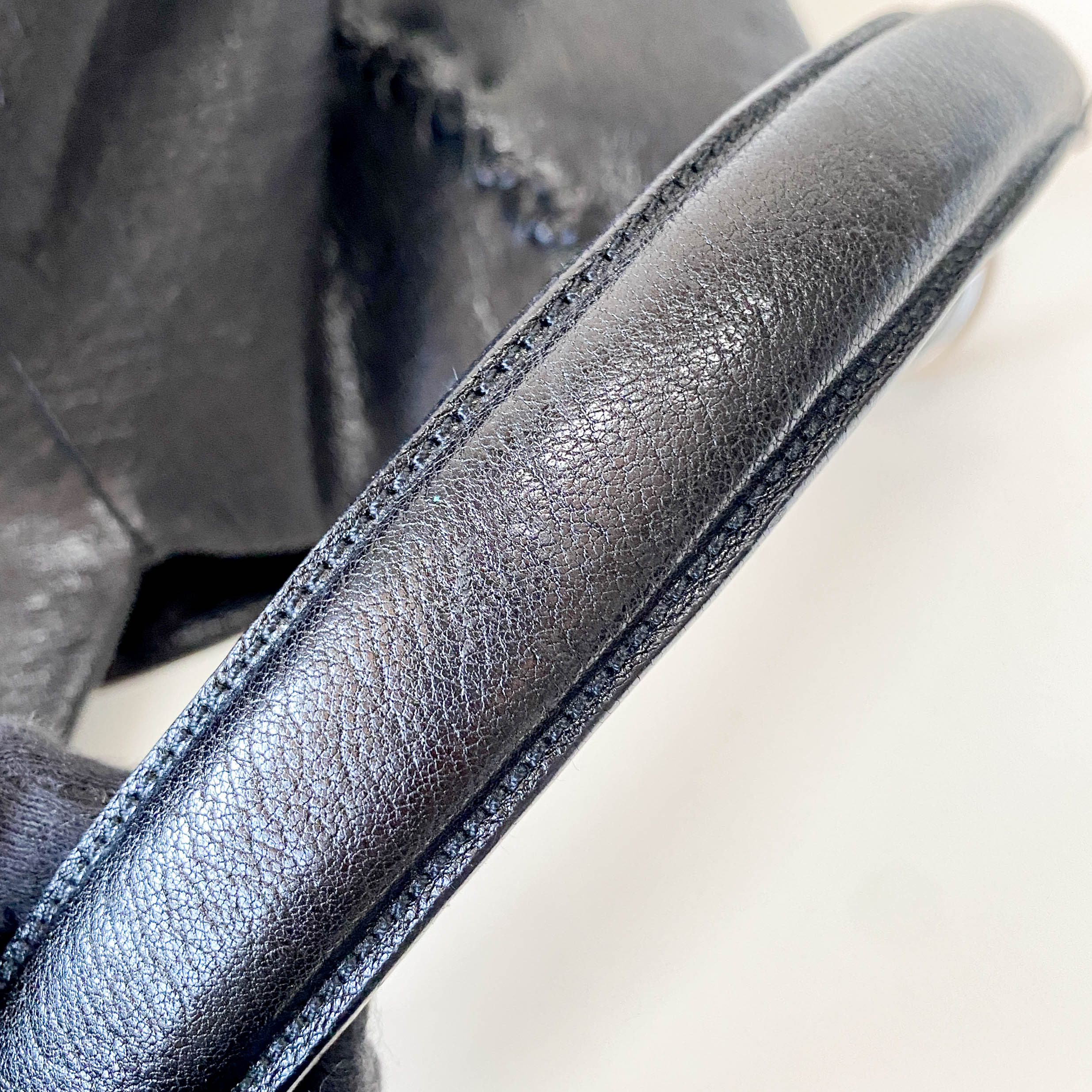 Black Leather Shoulder Bag with Intrecciato Details