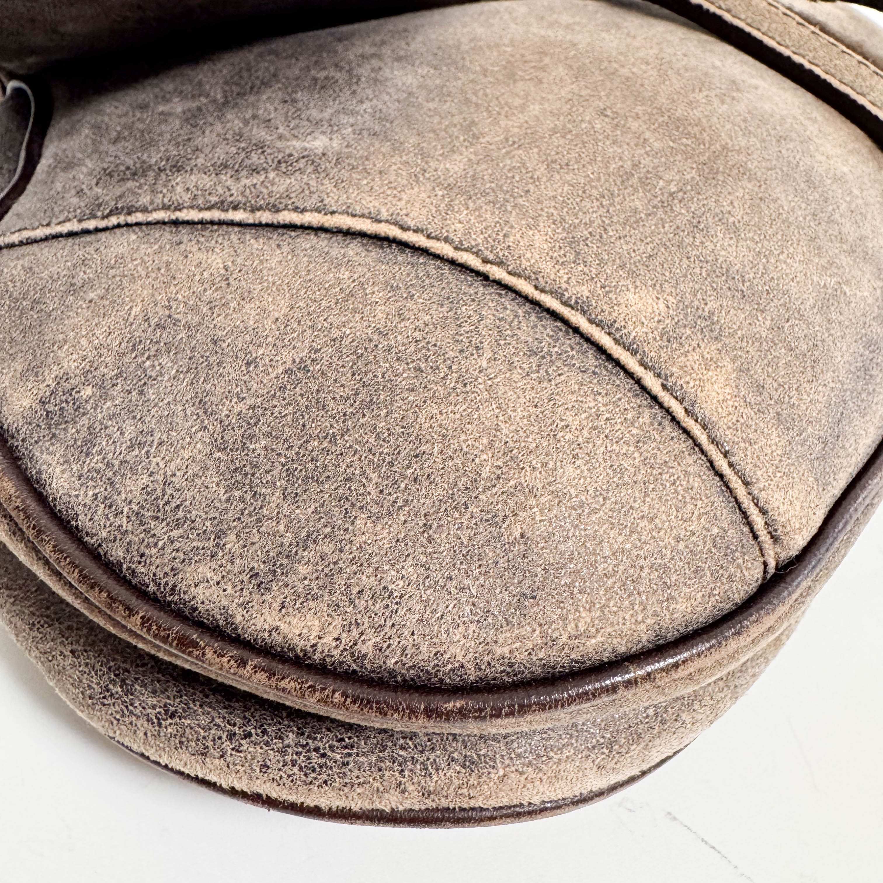 Saddle Bag Aged Brown Suede Shoulder Bag