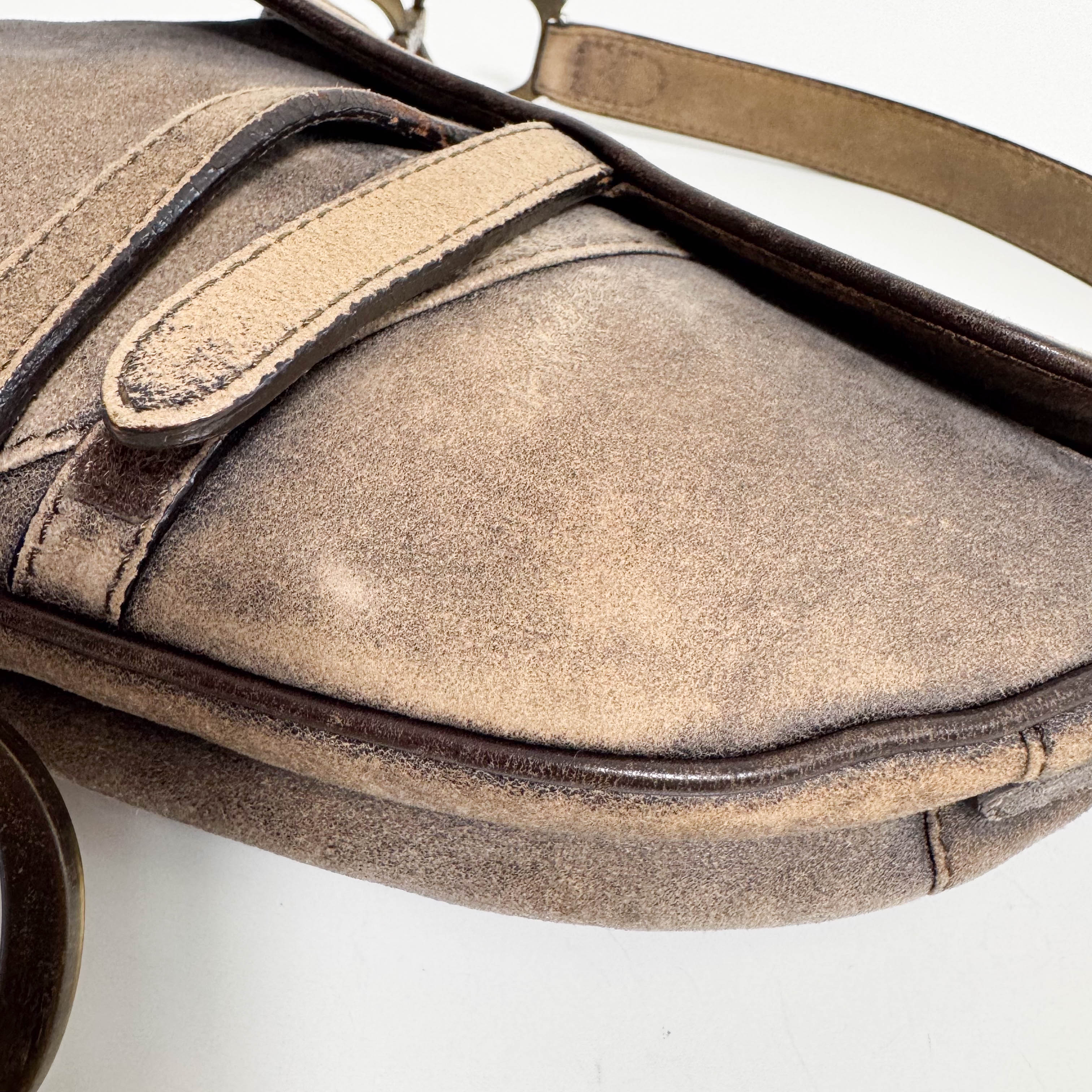 Saddle Bag Aged Brown Suede Shoulder Bag