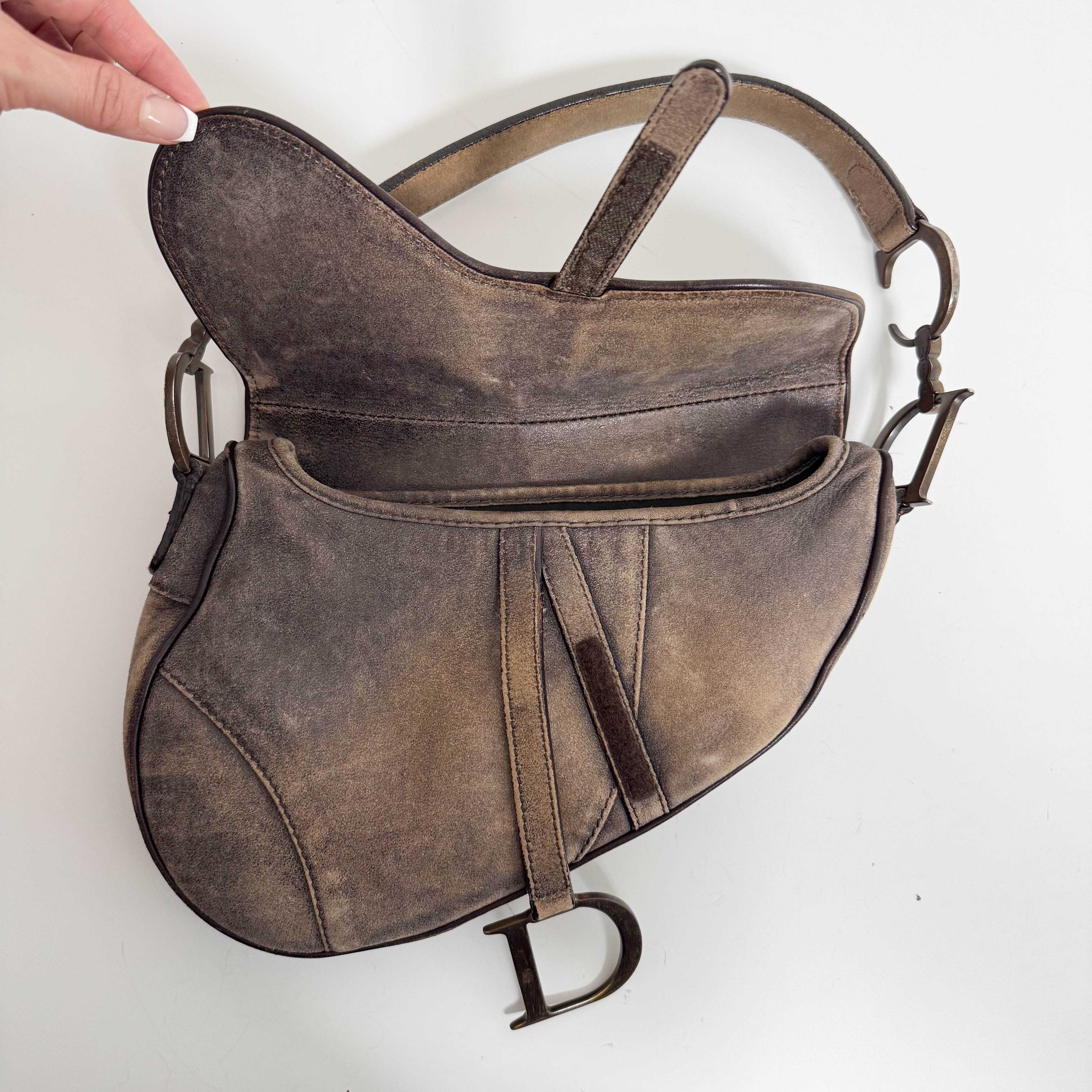 Saddle Bag Aged Brown Suede Shoulder Bag