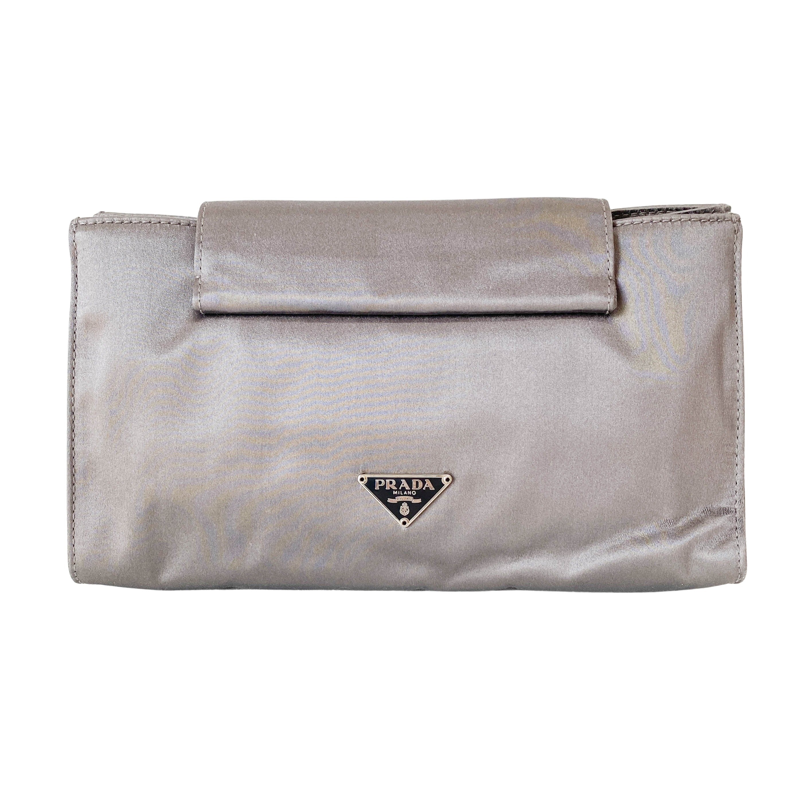 Satin Metallic Grey Clutch Bag