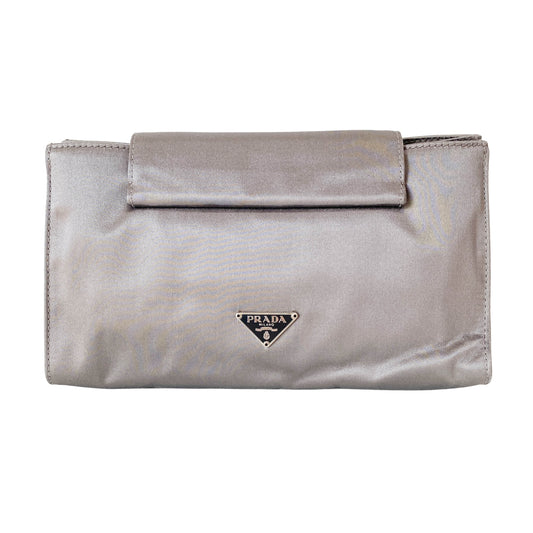 Satin Metallic Grey Clutch Bag