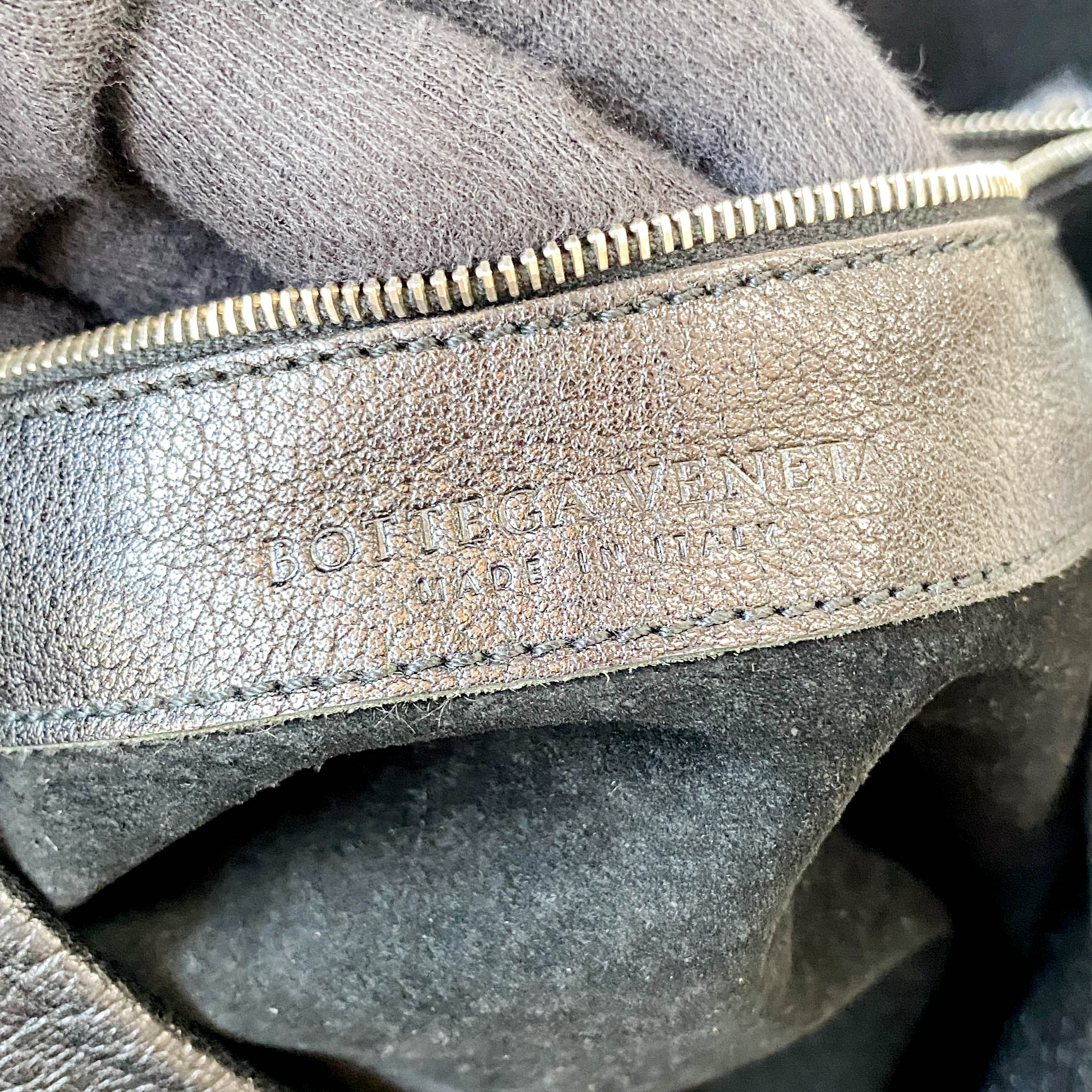 Black Leather Shoulder Bag with Intrecciato Details