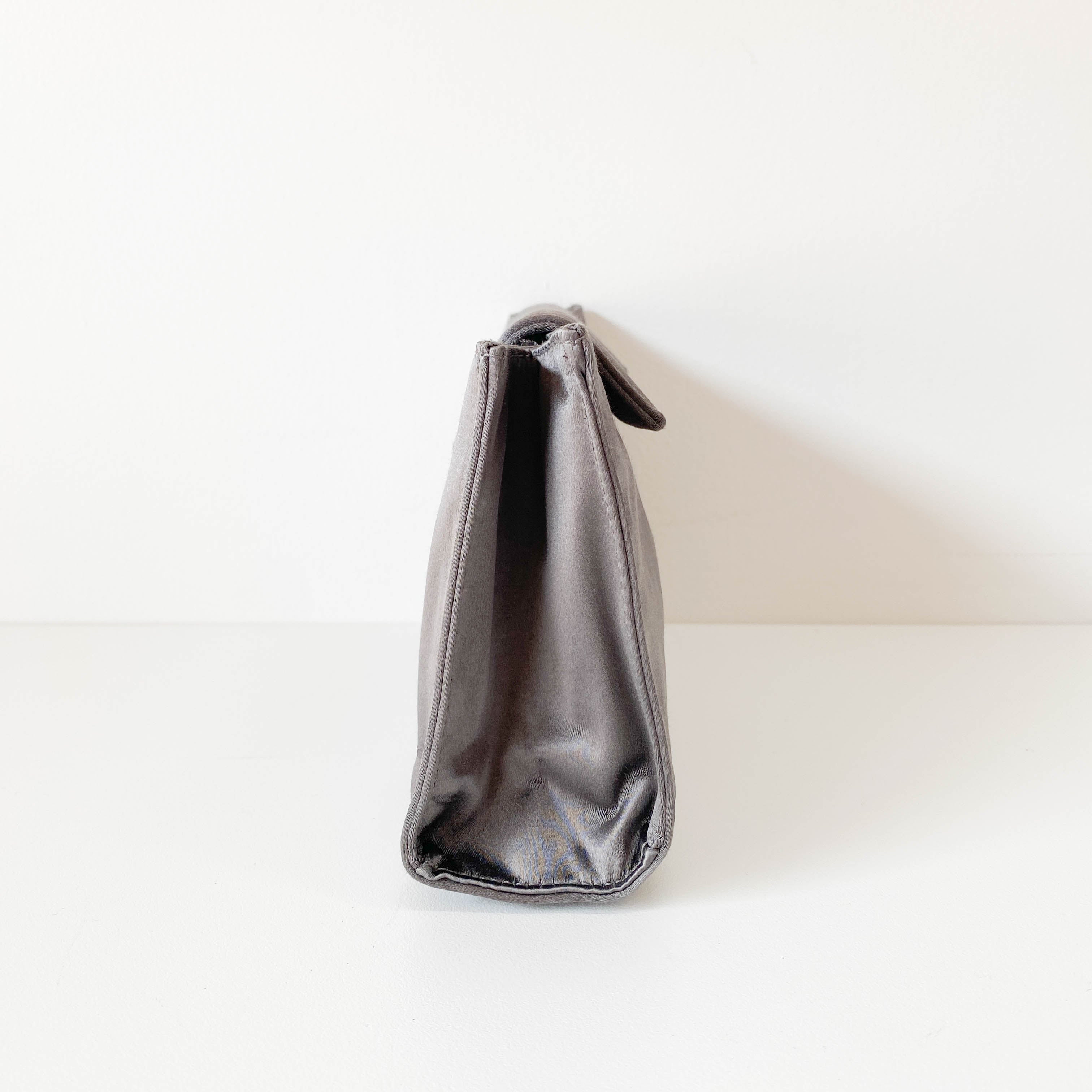 Satin Metallic Grey Clutch Bag