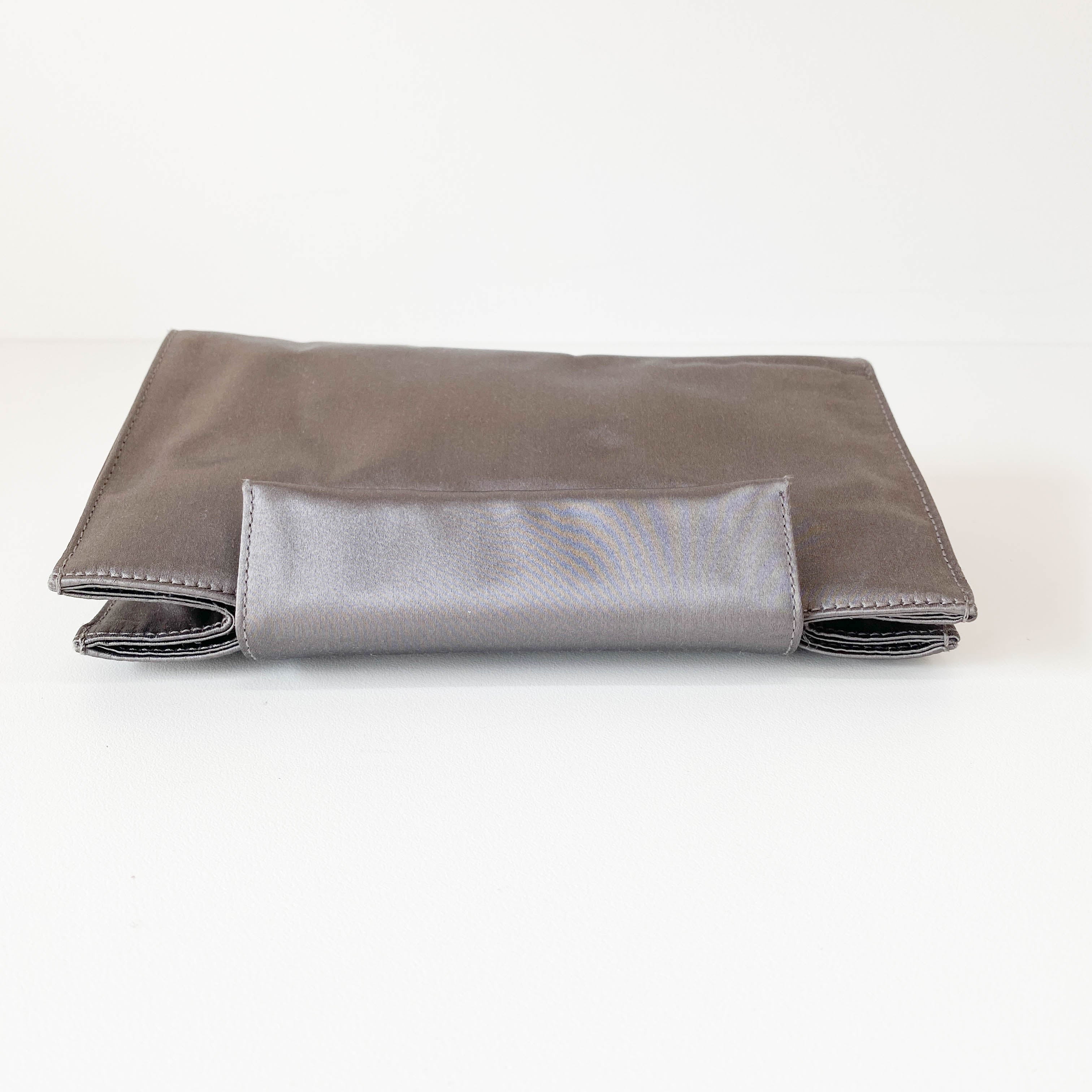 Satin Metallic Grey Clutch Bag