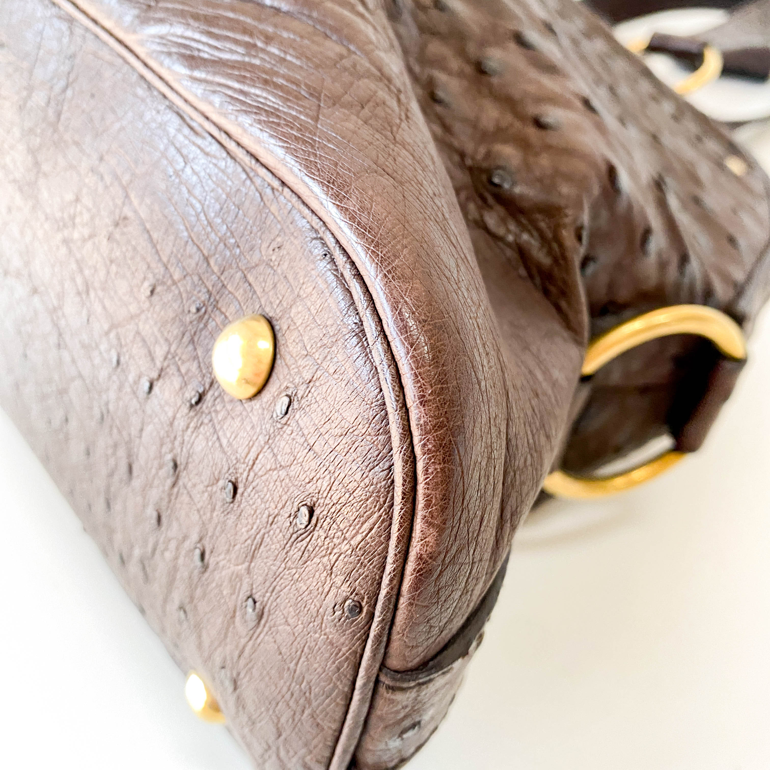 Brown Leather Ostrich Shoulder Bag
