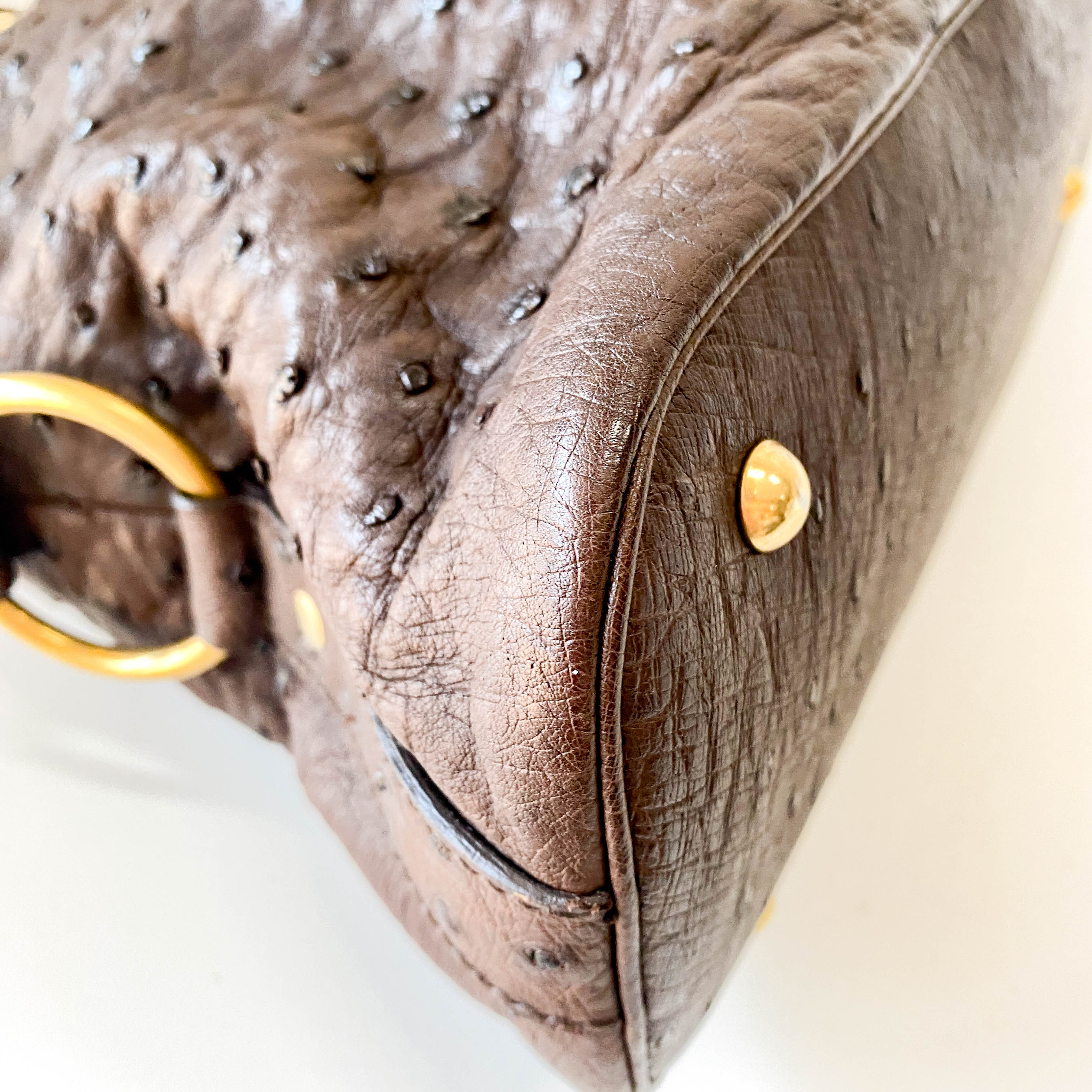 Brown Leather Ostrich Shoulder Bag