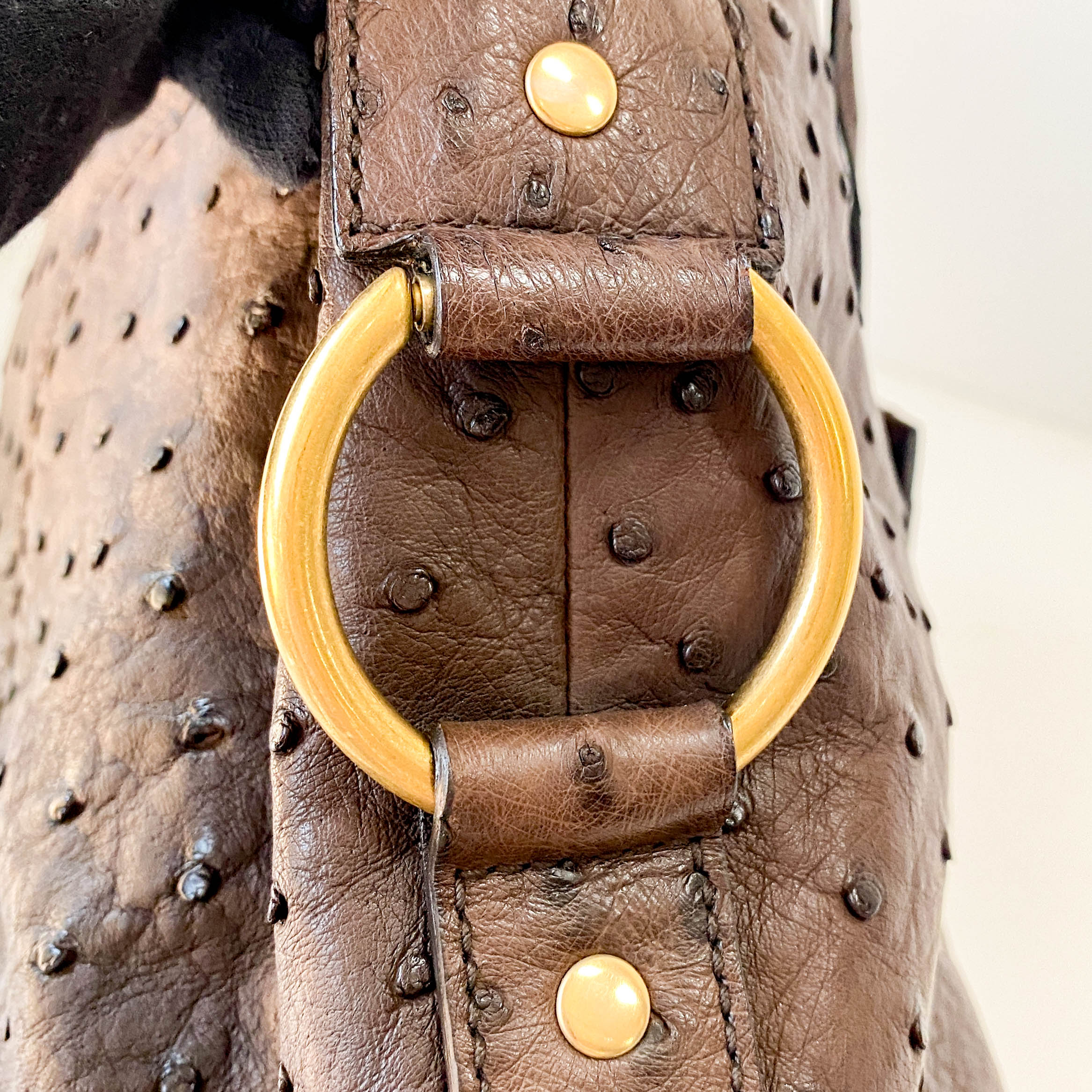 Brown Leather Ostrich Shoulder Bag