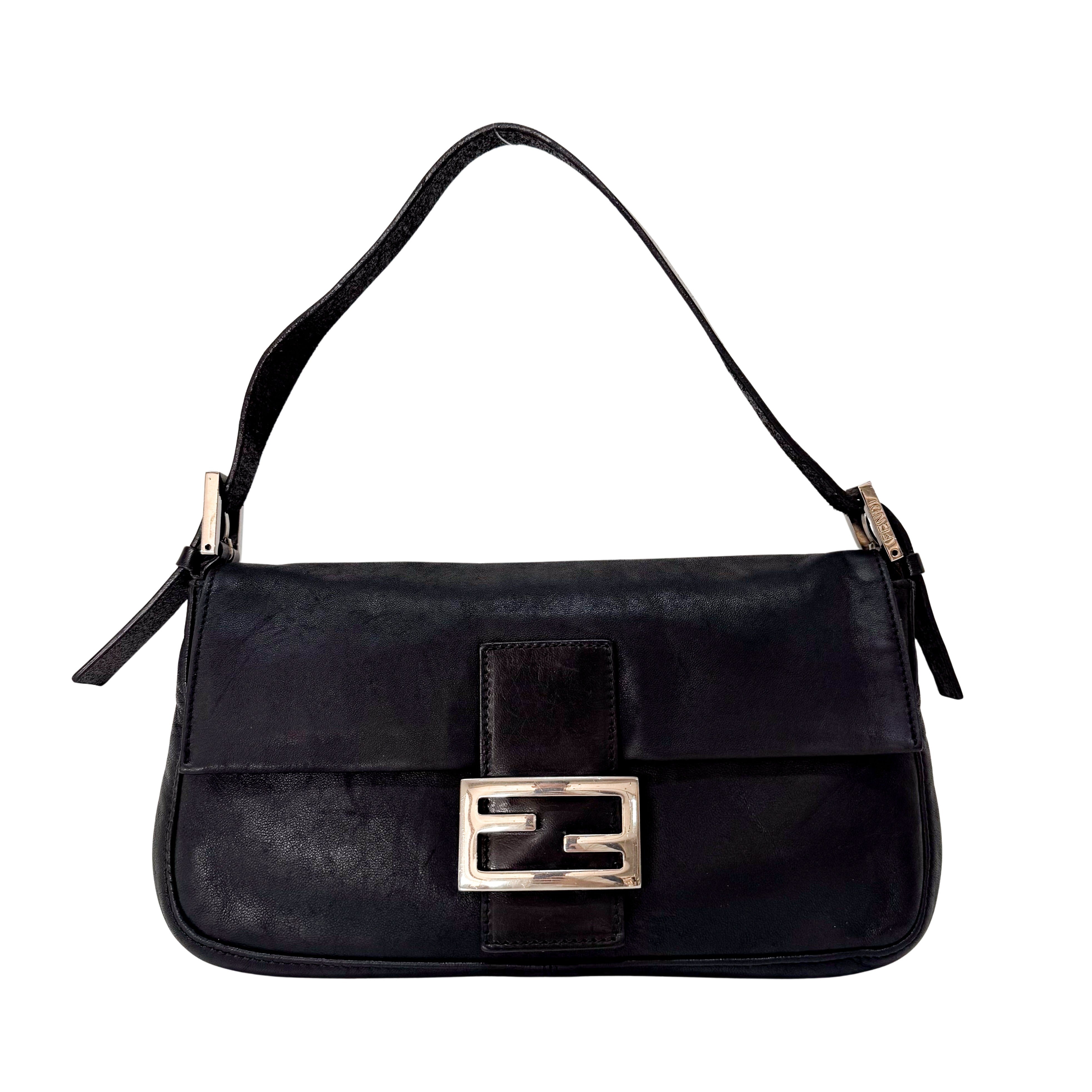Baguette Black Leather Shoulder Bag
