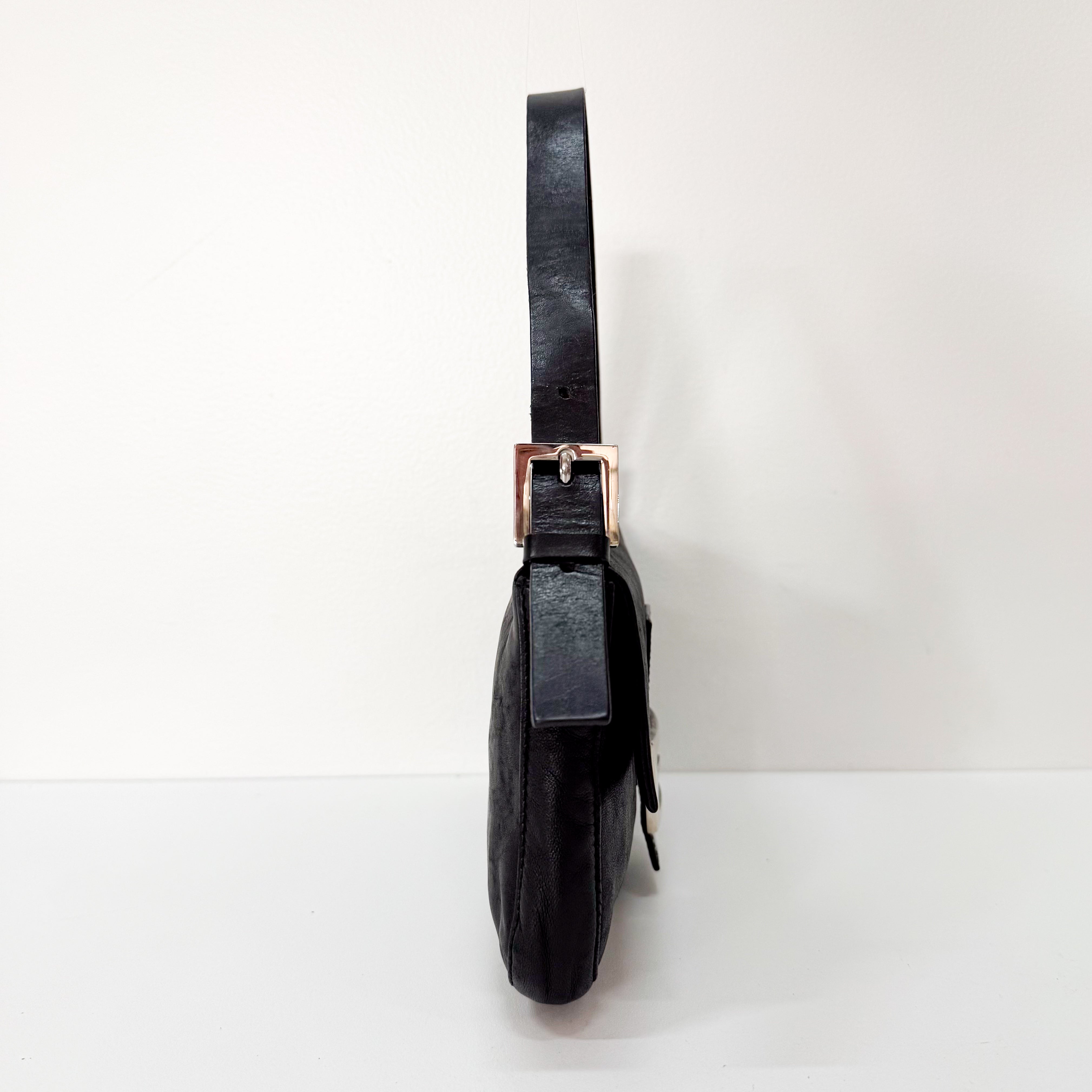 Baguette Black Leather Shoulder Bag
