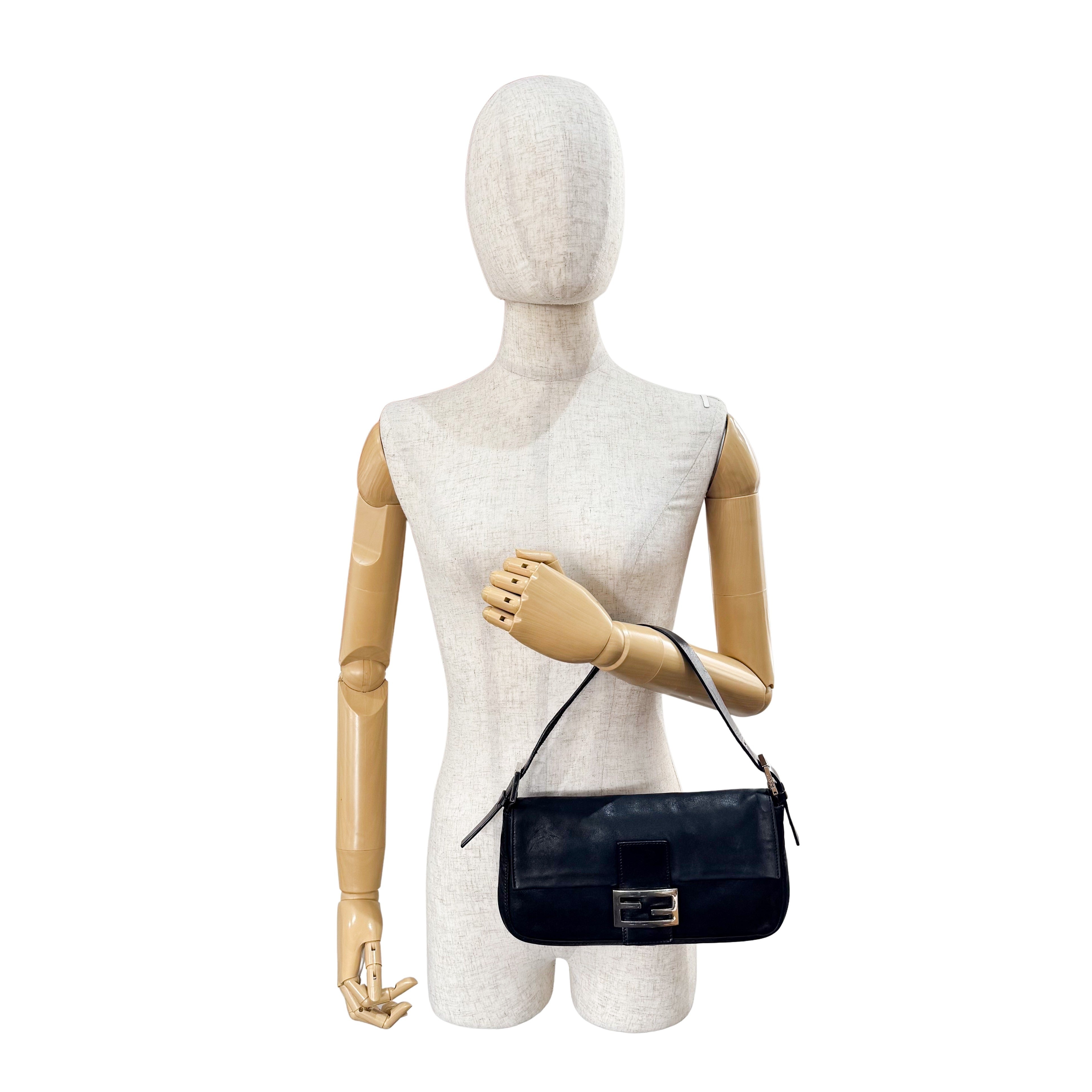 Baguette Black Leather Shoulder Bag