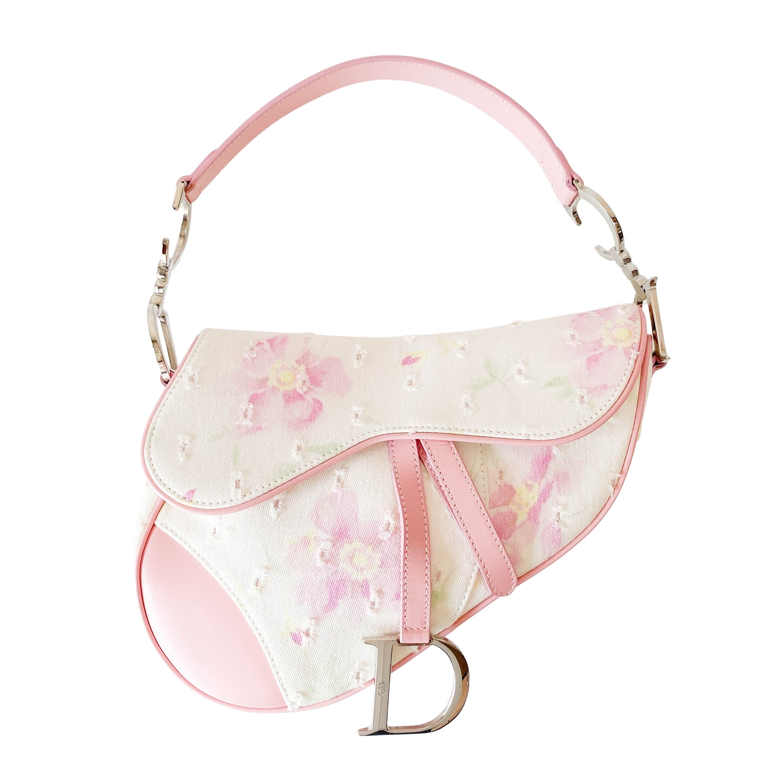 Saddle Cream x Pink Floral Canvas Shoulder Bag
