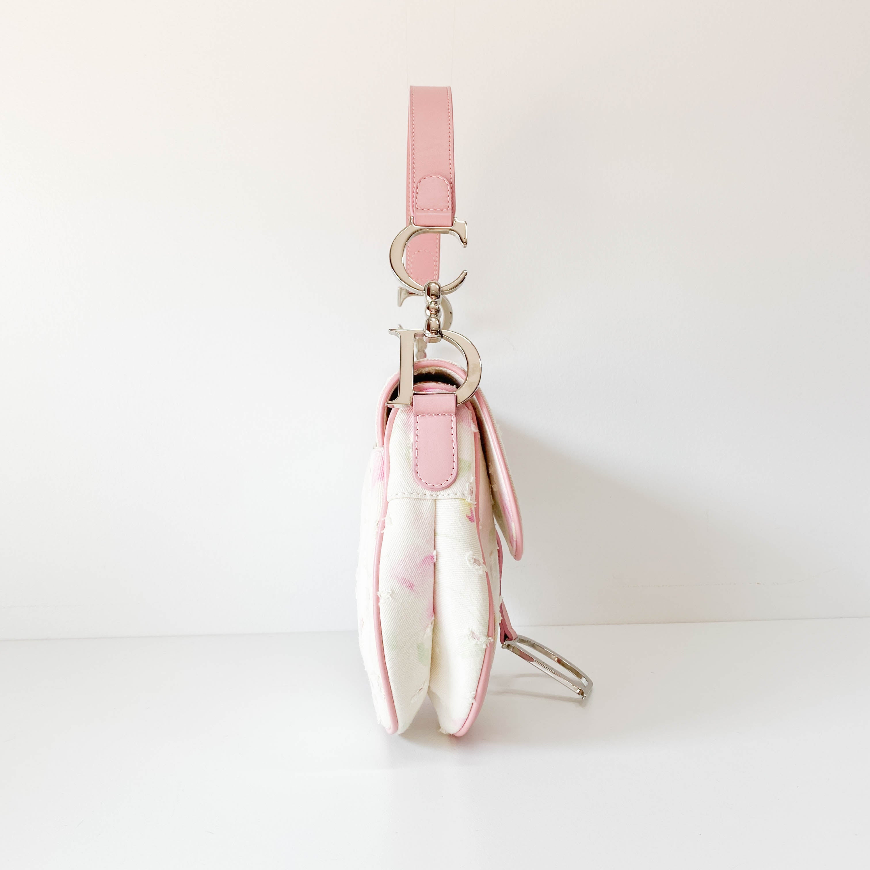 Saddle Cream x Pink Floral Canvas Shoulder Bag