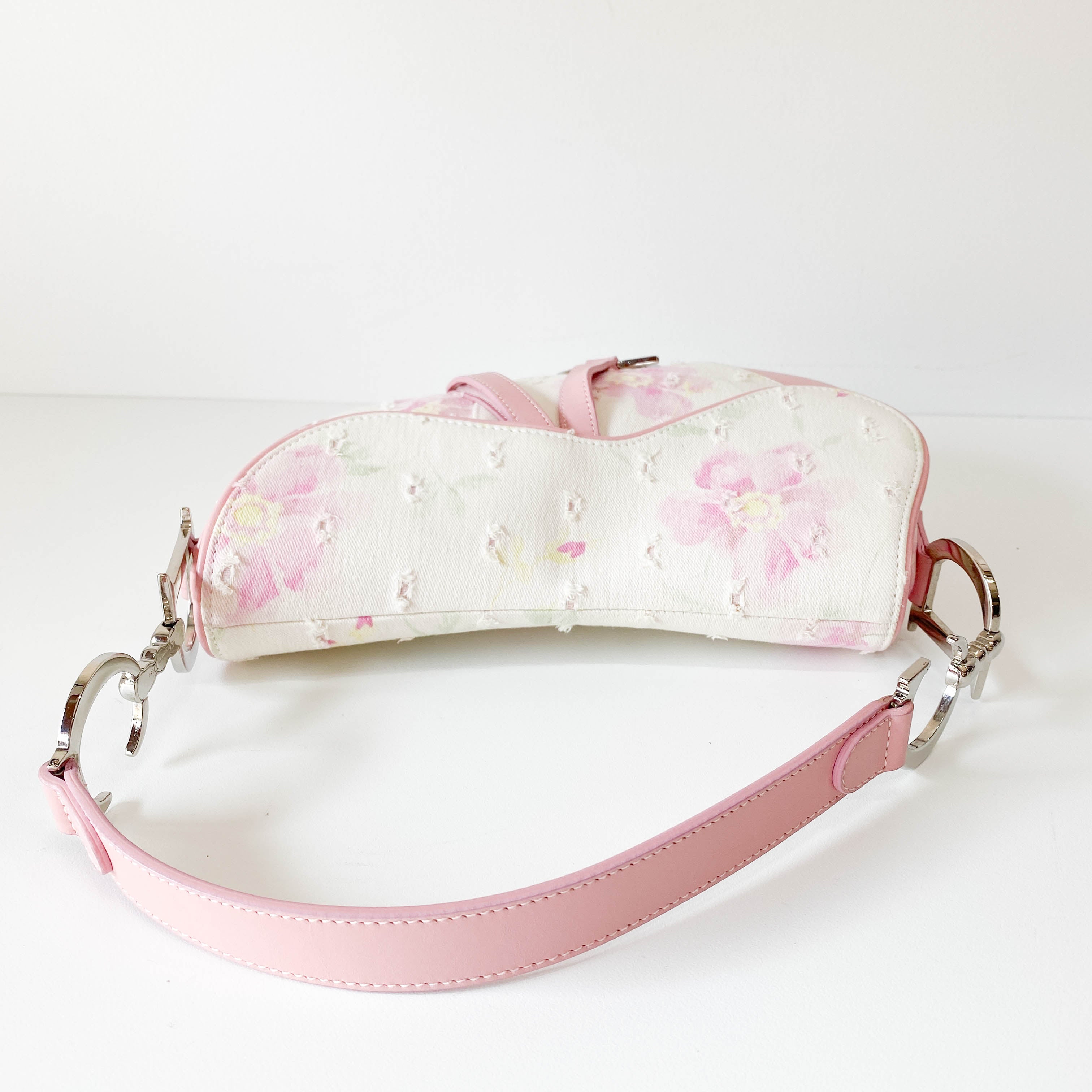 Saddle Cream x Pink Floral Canvas Shoulder Bag