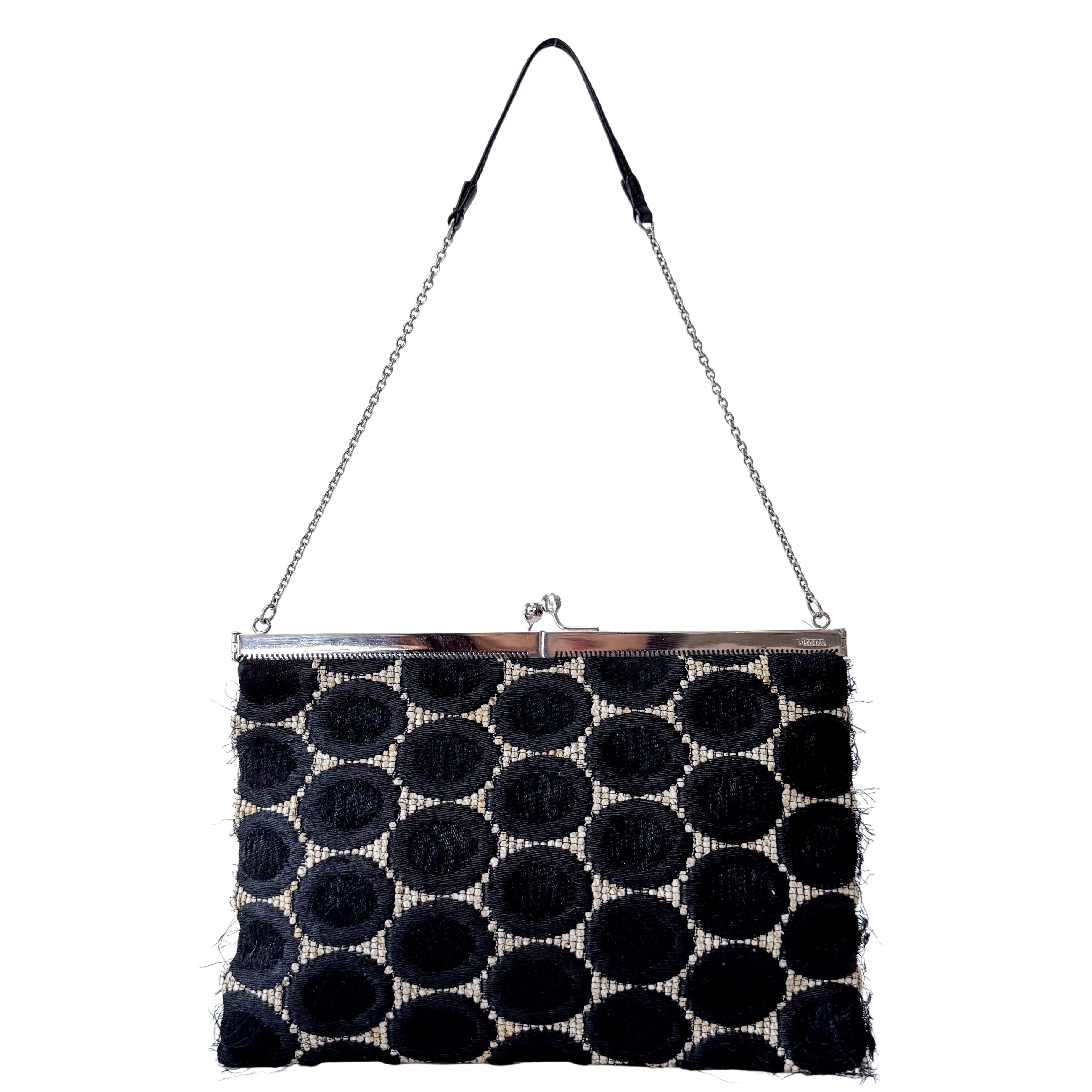Black Silk Dots Chain Strap Purse