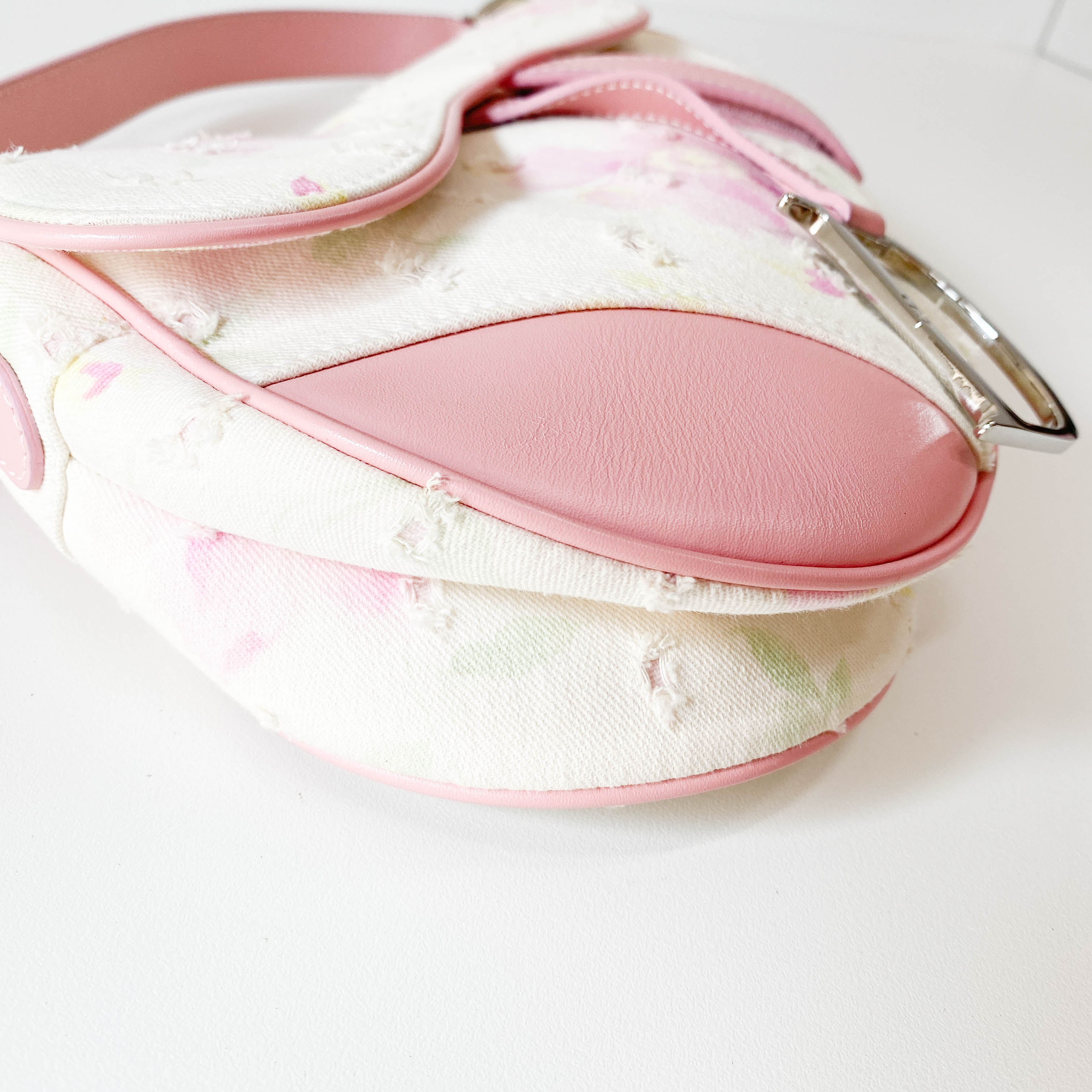 Saddle Cream x Pink Floral Canvas Shoulder Bag