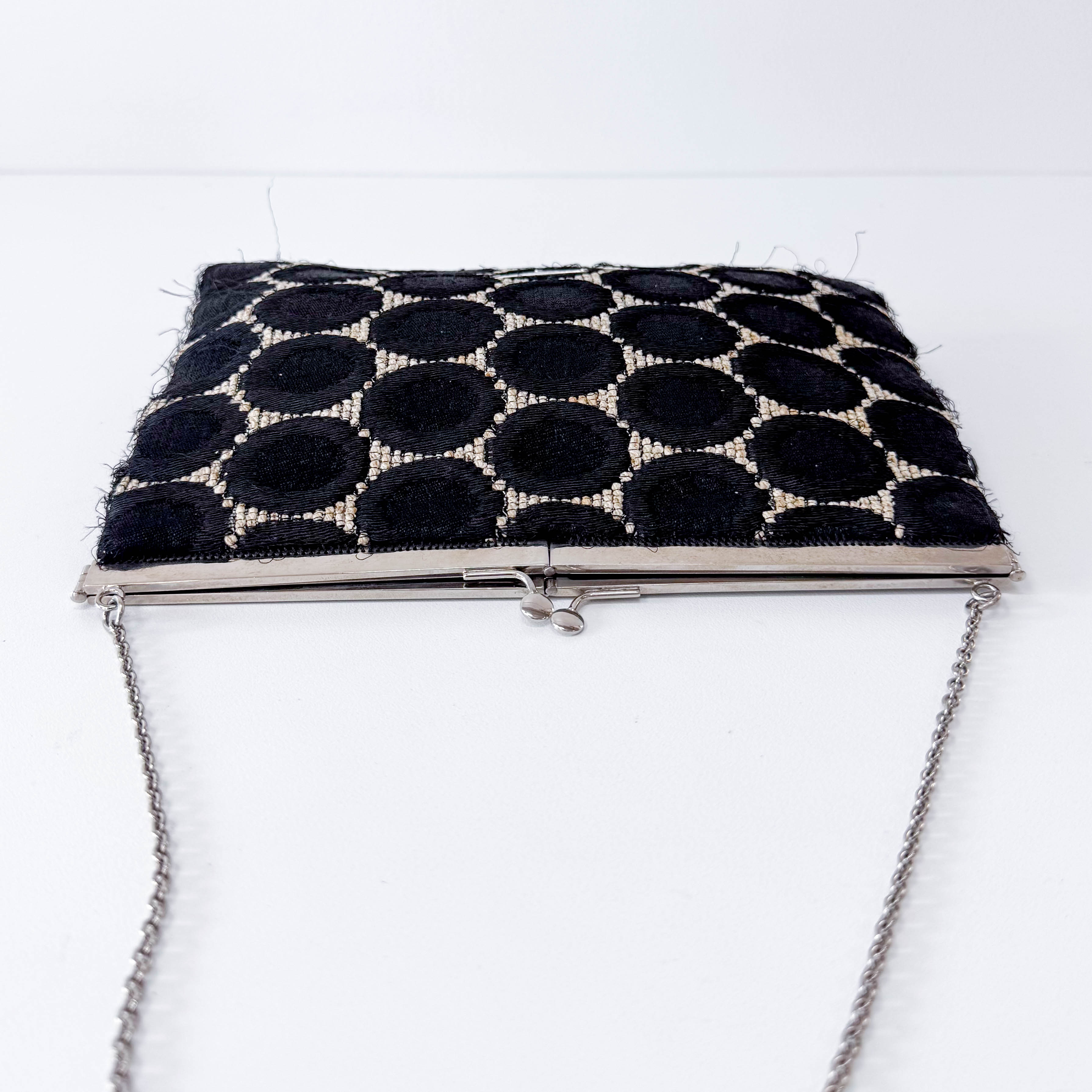 Black Silk Dots Chain Strap Purse
