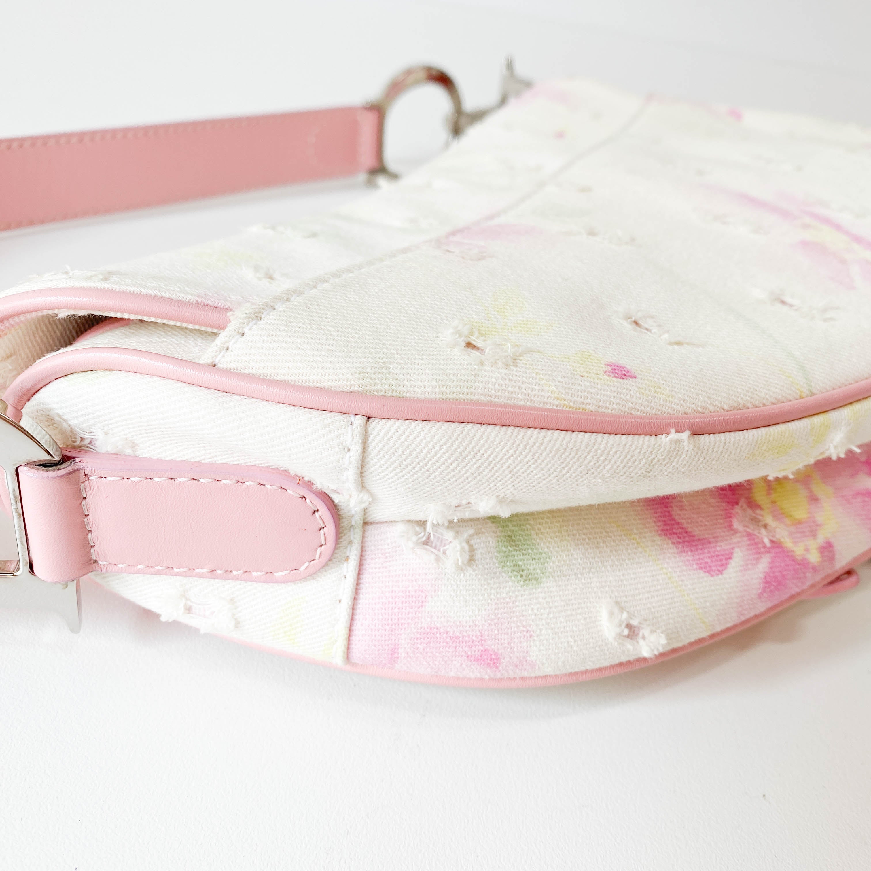 Saddle Cream x Pink Floral Canvas Shoulder Bag