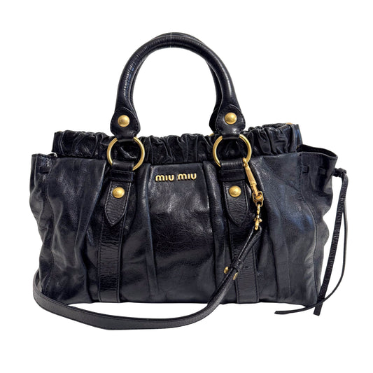 Vitello Black Leather Top Handle Bag