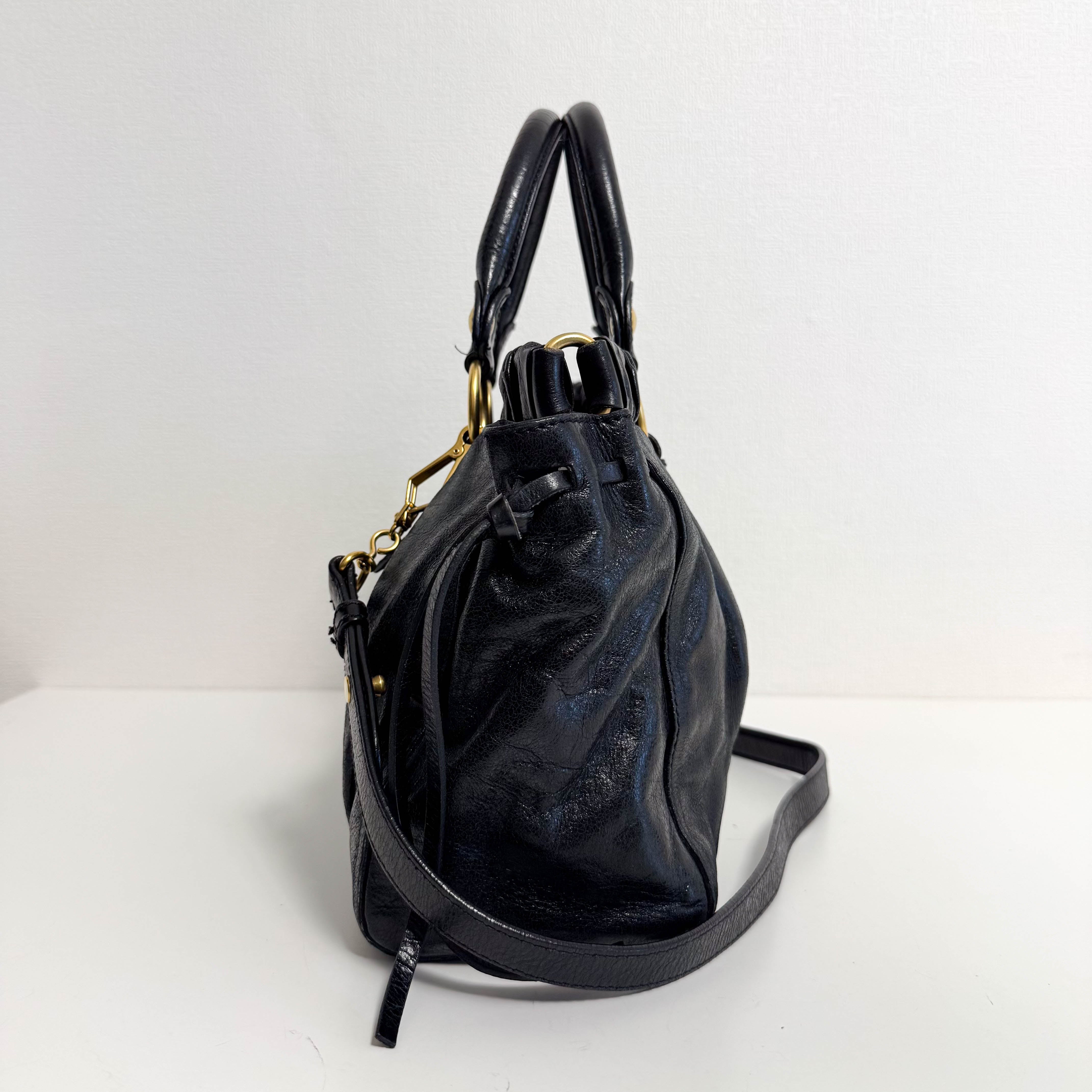 Vitello Black Leather Top Handle Bag