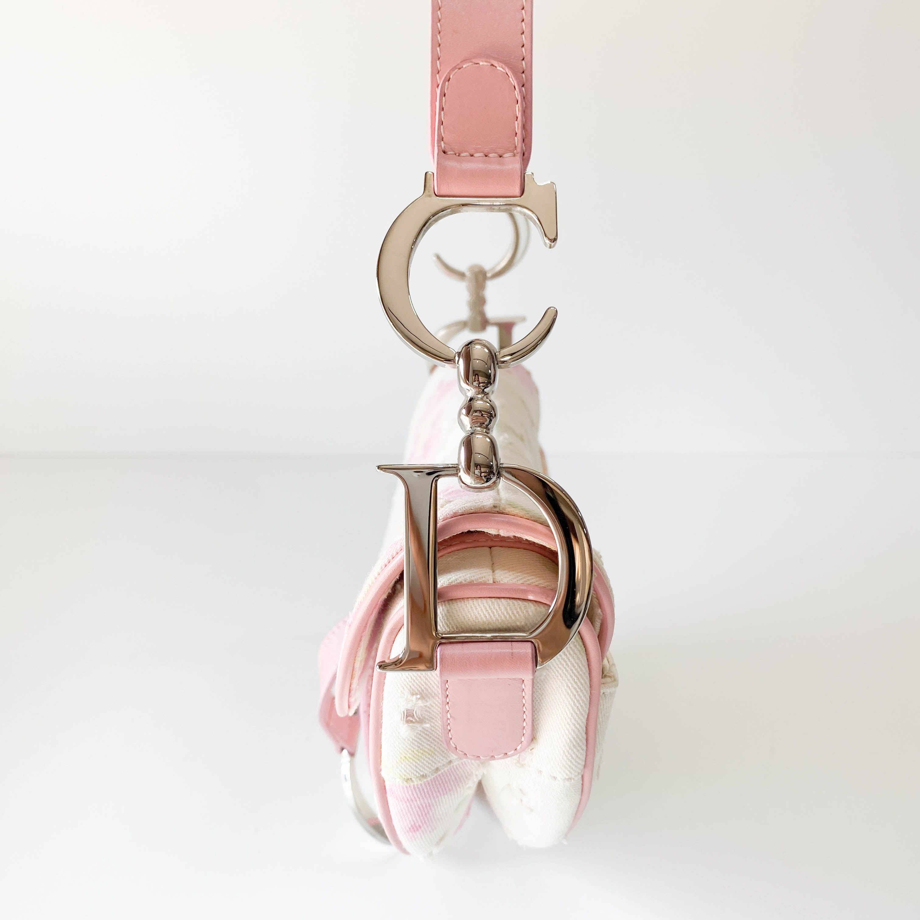 Saddle Cream x Pink Floral Canvas Shoulder Bag