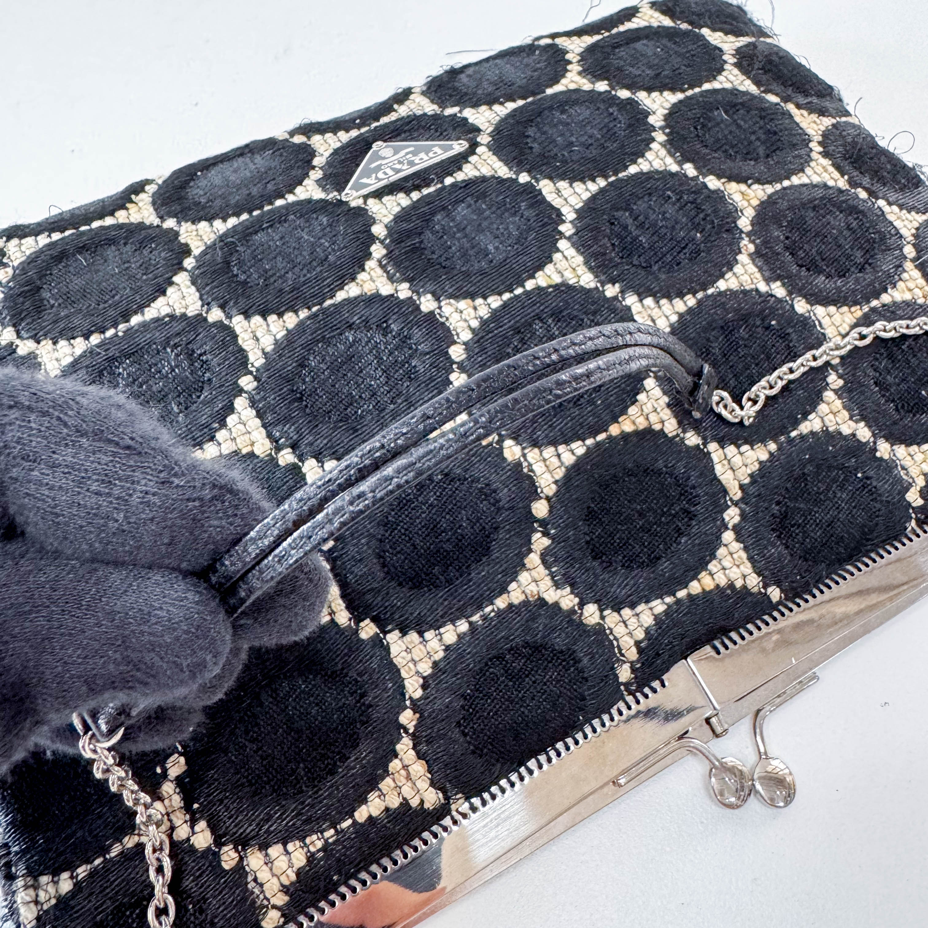 Black Silk Dots Chain Strap Purse