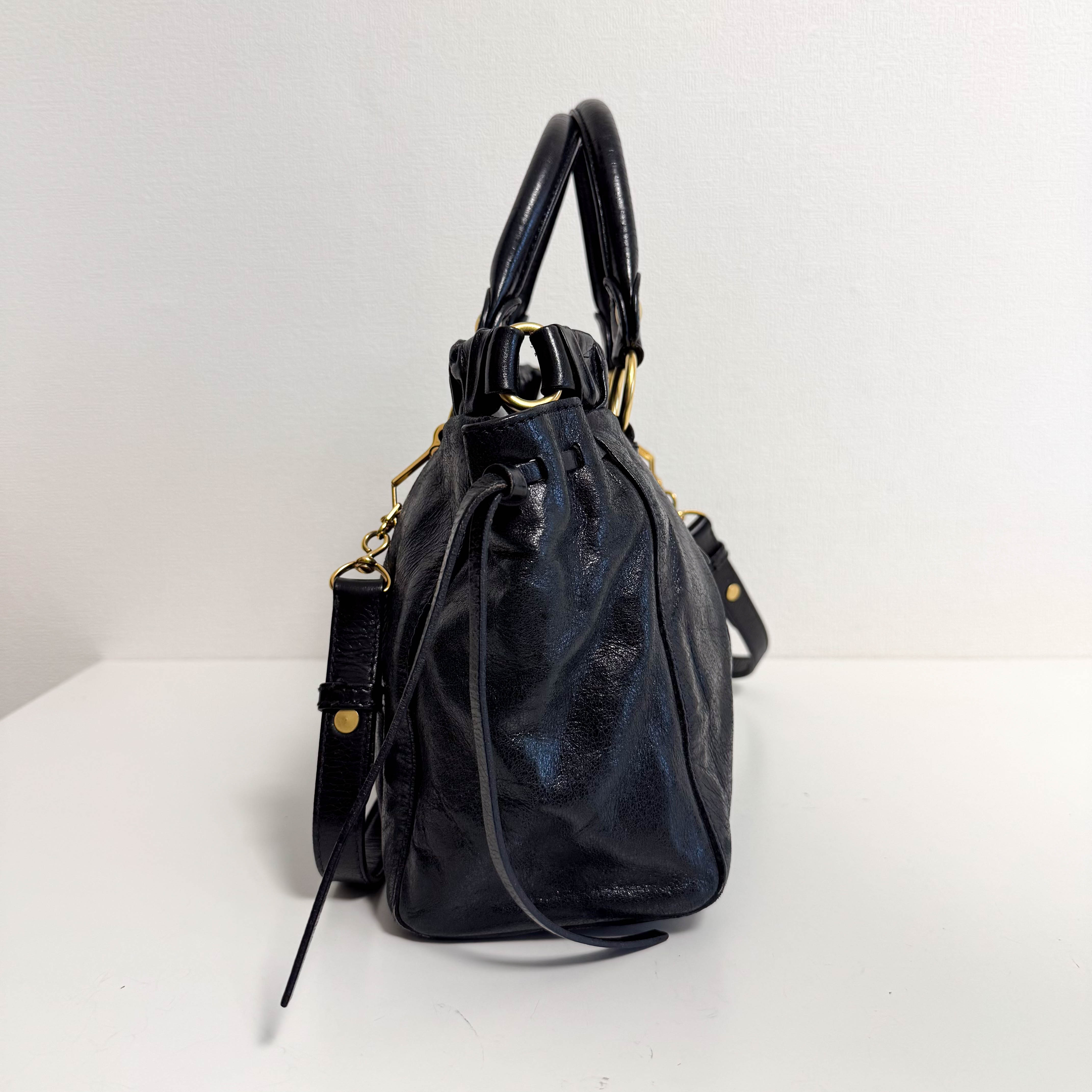 Vitello Black Leather Top Handle Bag
